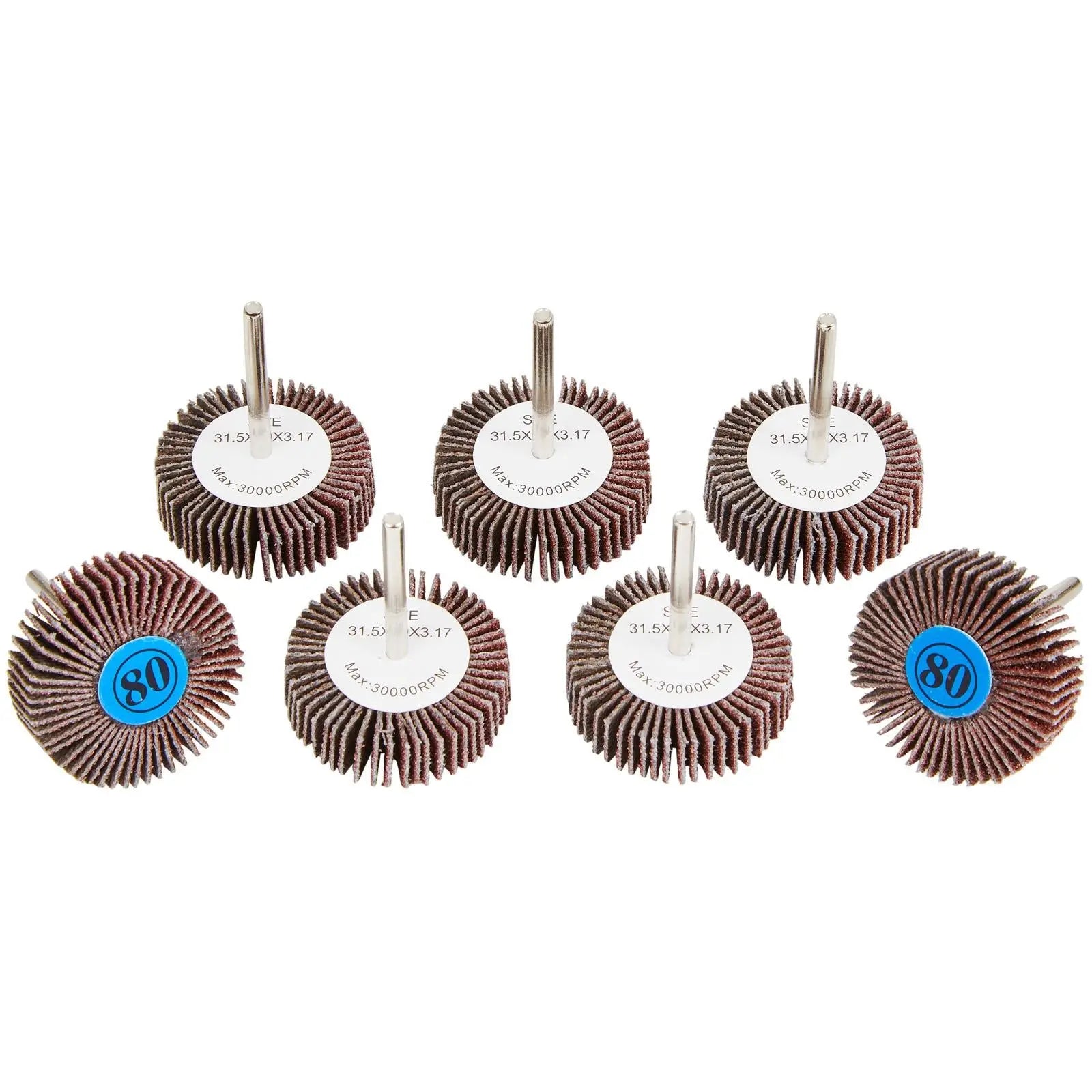 BlueSpot Flap Wheels 80 Grit 31.5mm for Rotary Tool 7 Piece  White Rose Tools