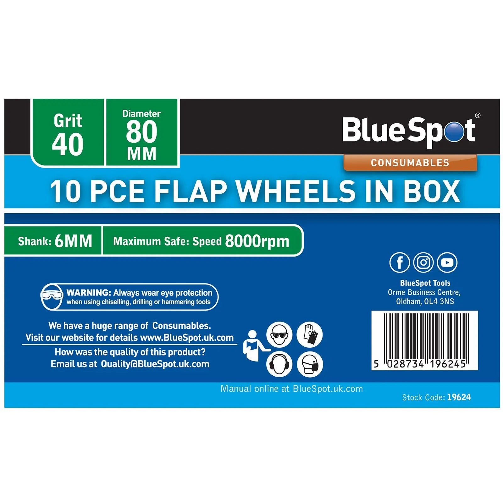 BlueSpot Flap Wheels In Box 10 Pieces 40 Grit 80mm 