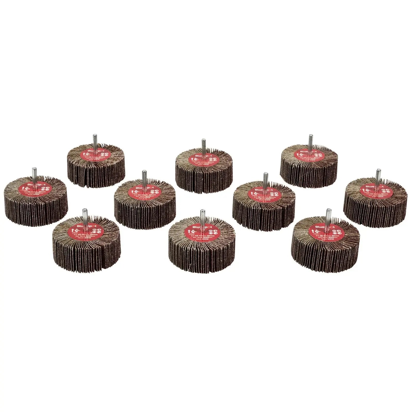 BlueSpot Flap Wheels In Box 10 Pieces 60 Grit 80mm 