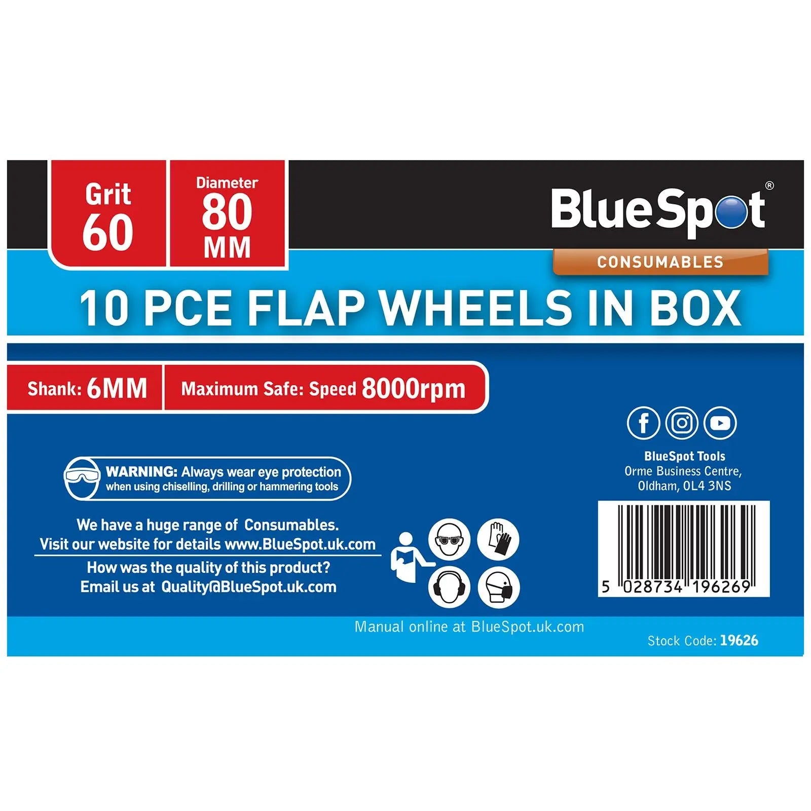 BlueSpot Flap Wheels In Box 10 Pieces 60 Grit 80mm 