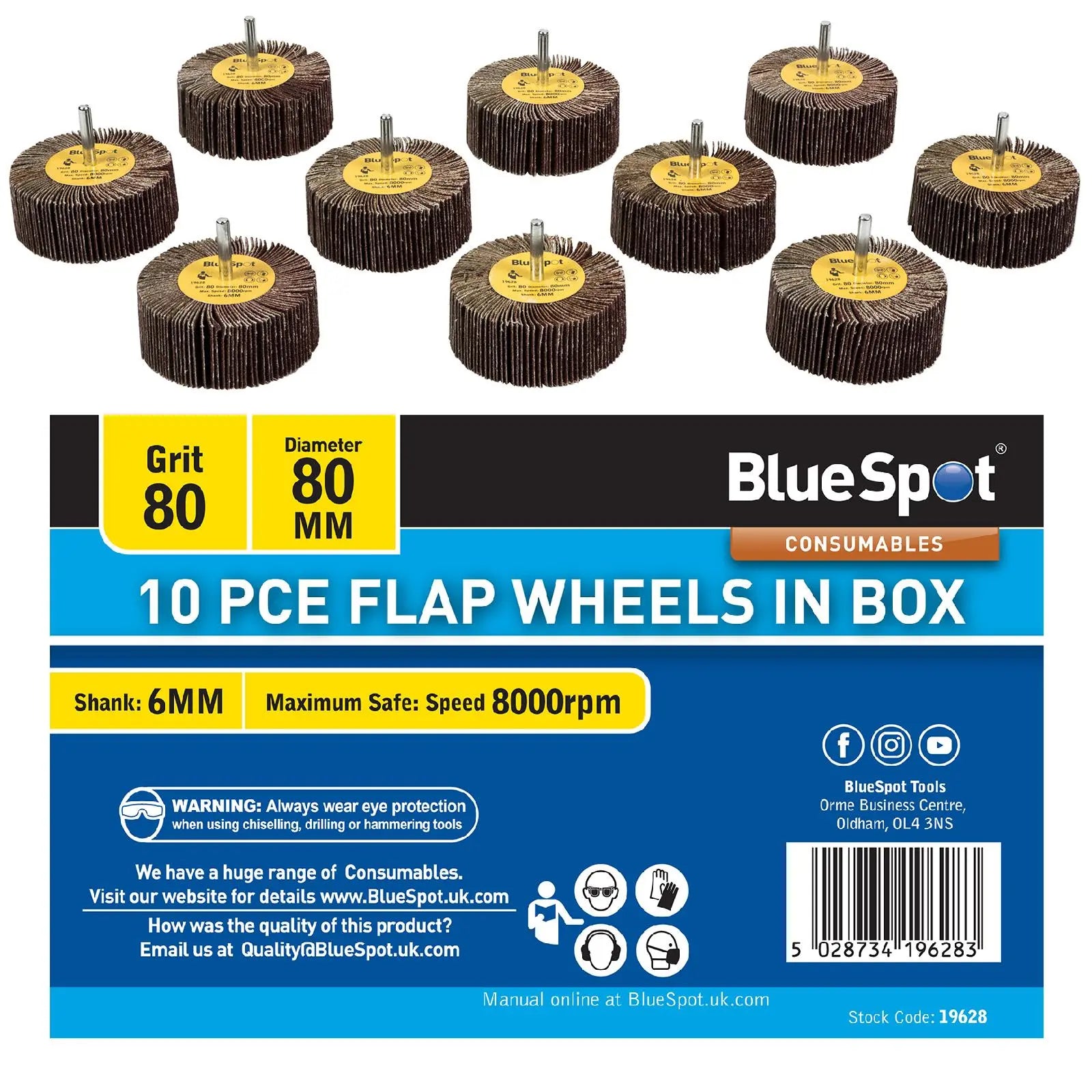 BlueSpot Flap Wheels In Box 10 Pieces 800 Grit 80mm 
