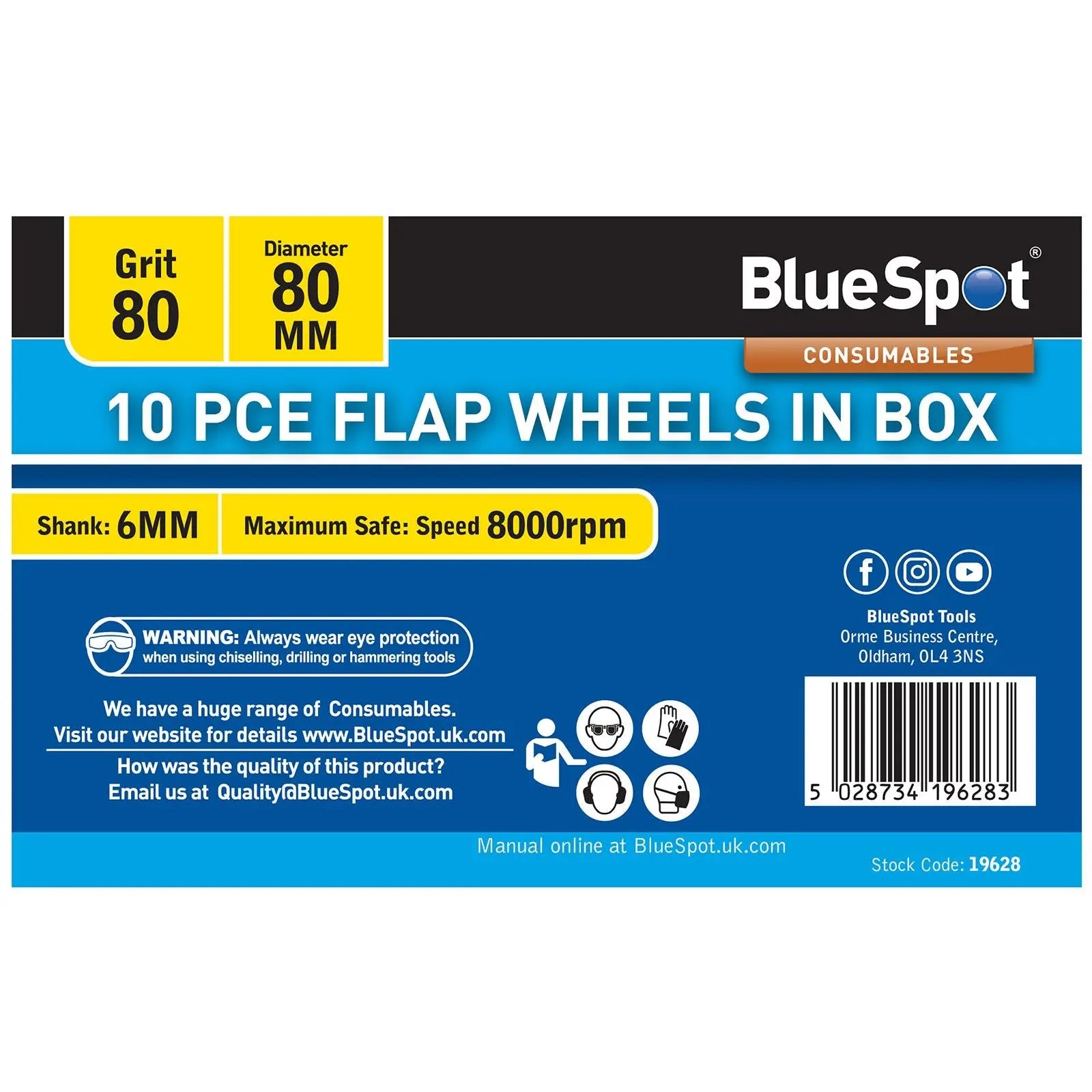 BlueSpot Flap Wheels In Box 10 Pieces 800 Grit 80mm 
