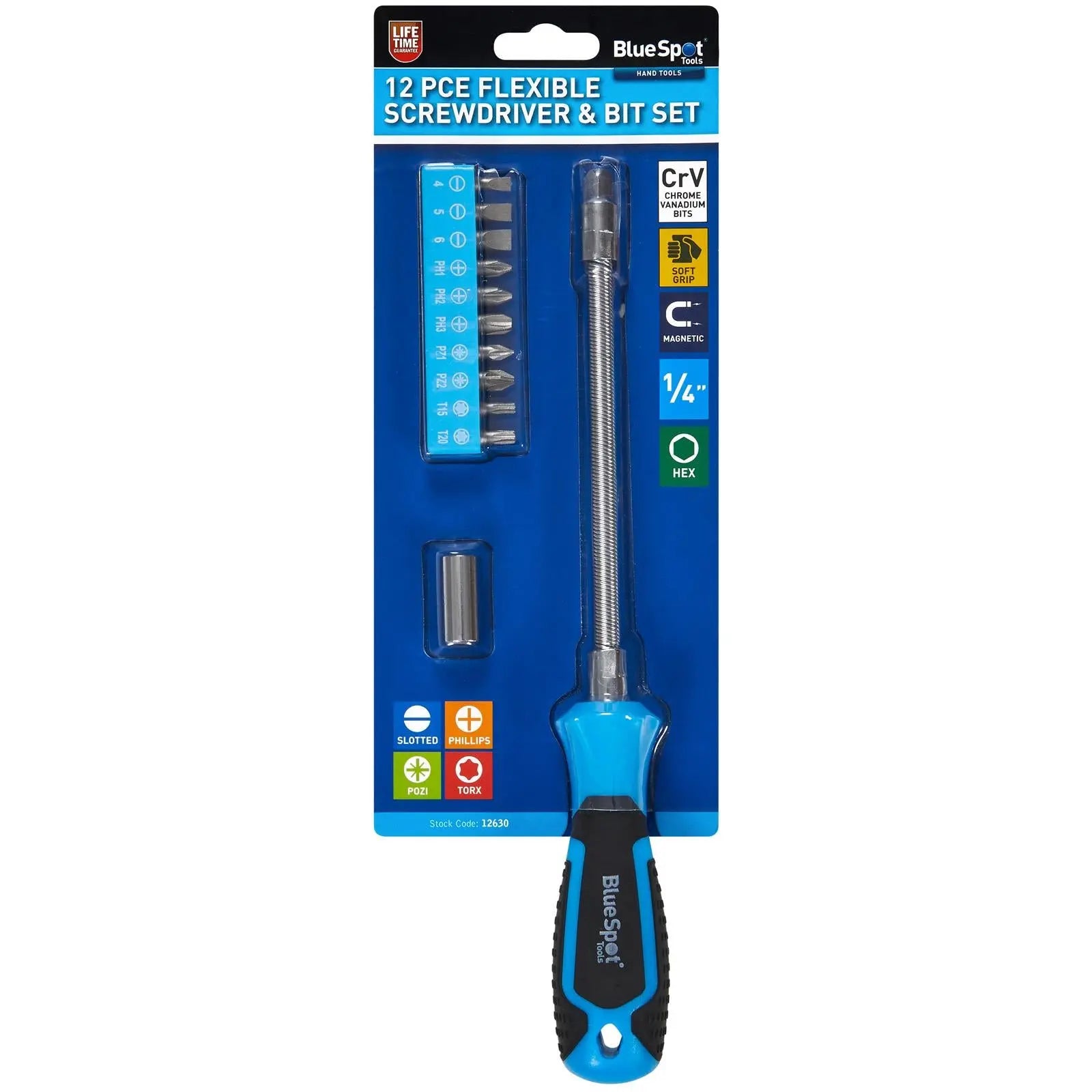 BlueSpot Flexible Screwdriver and Bit Set 12 Piece  White Rose Tools