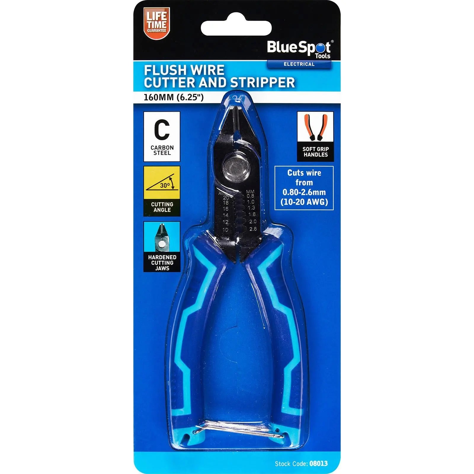 BlueSpot Flush Wire Cutter And Stripper 160mm 6.25  White Rose Tools