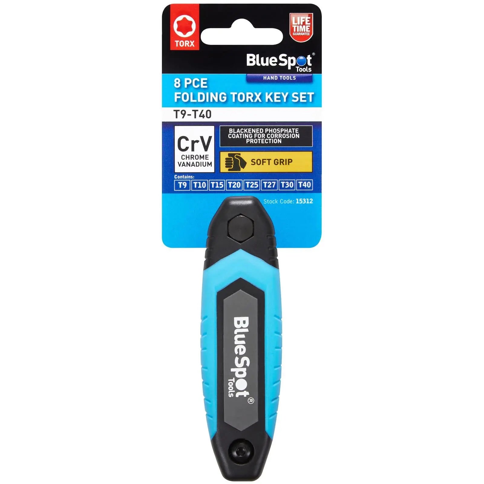 BlueSpot Folding Torx Key Set T9-T40 8 Piece  White Rose Tools