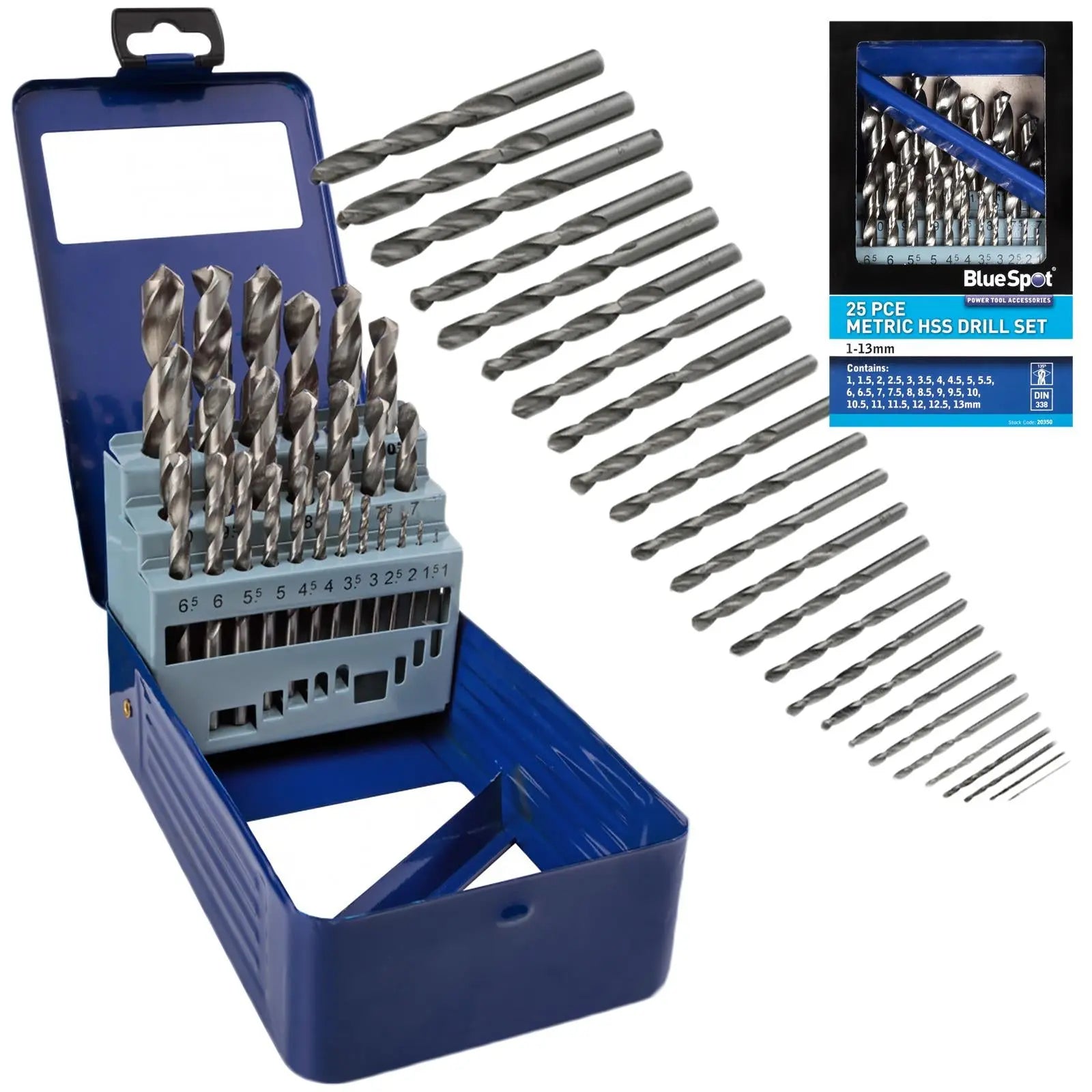 BlueSpot HSS Drill Bit Set 25 Piece Metric in Metal Case 1-13mm 