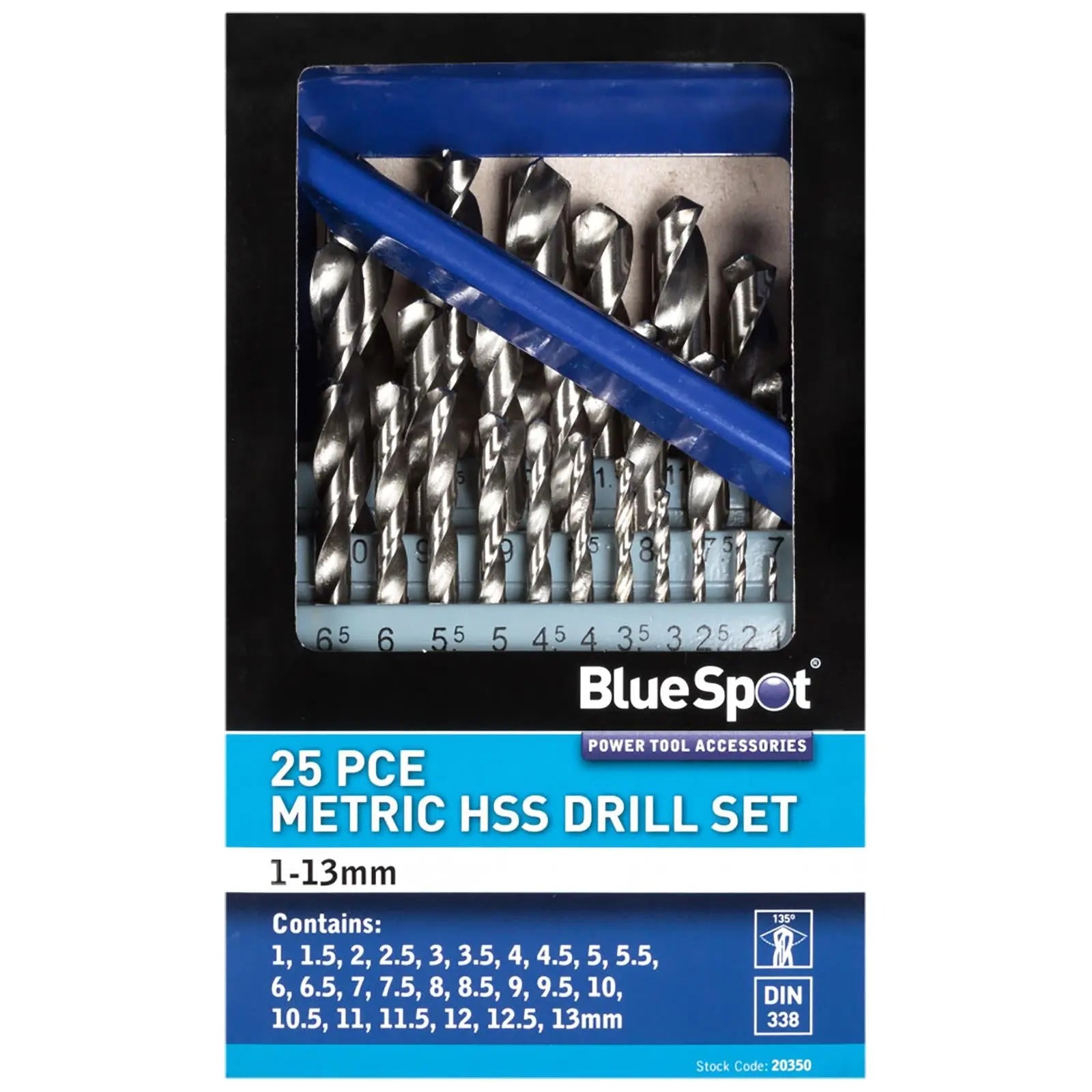 BlueSpot HSS Drill Bit Set 25 Piece Metric in Metal Case 1-13mm 