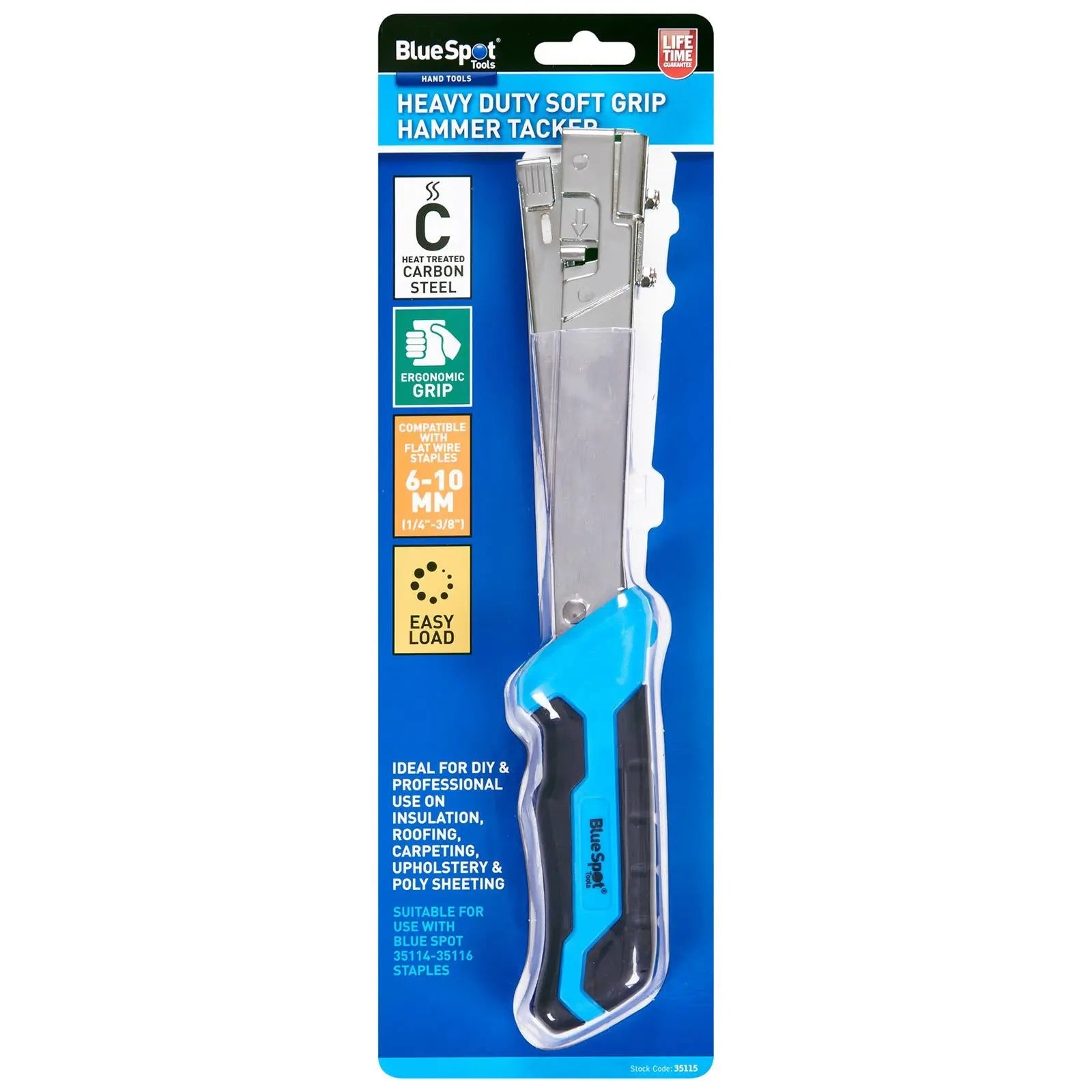 BlueSpot Hammer Tacker Staple Gun Heavy Duty Soft Grip 6-10mm  White Rose Tools