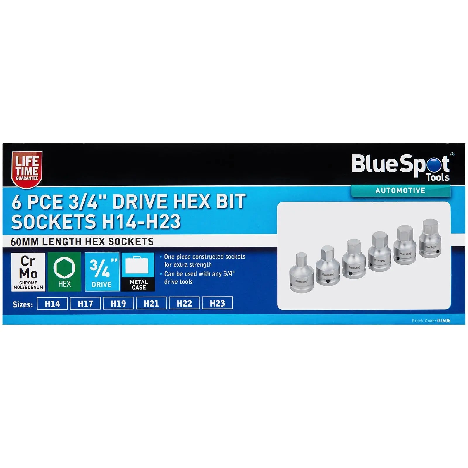 BlueSpot Hex Bit Socket Set 3/4" Drive H14-H23 6 Piece  White Rose Tools