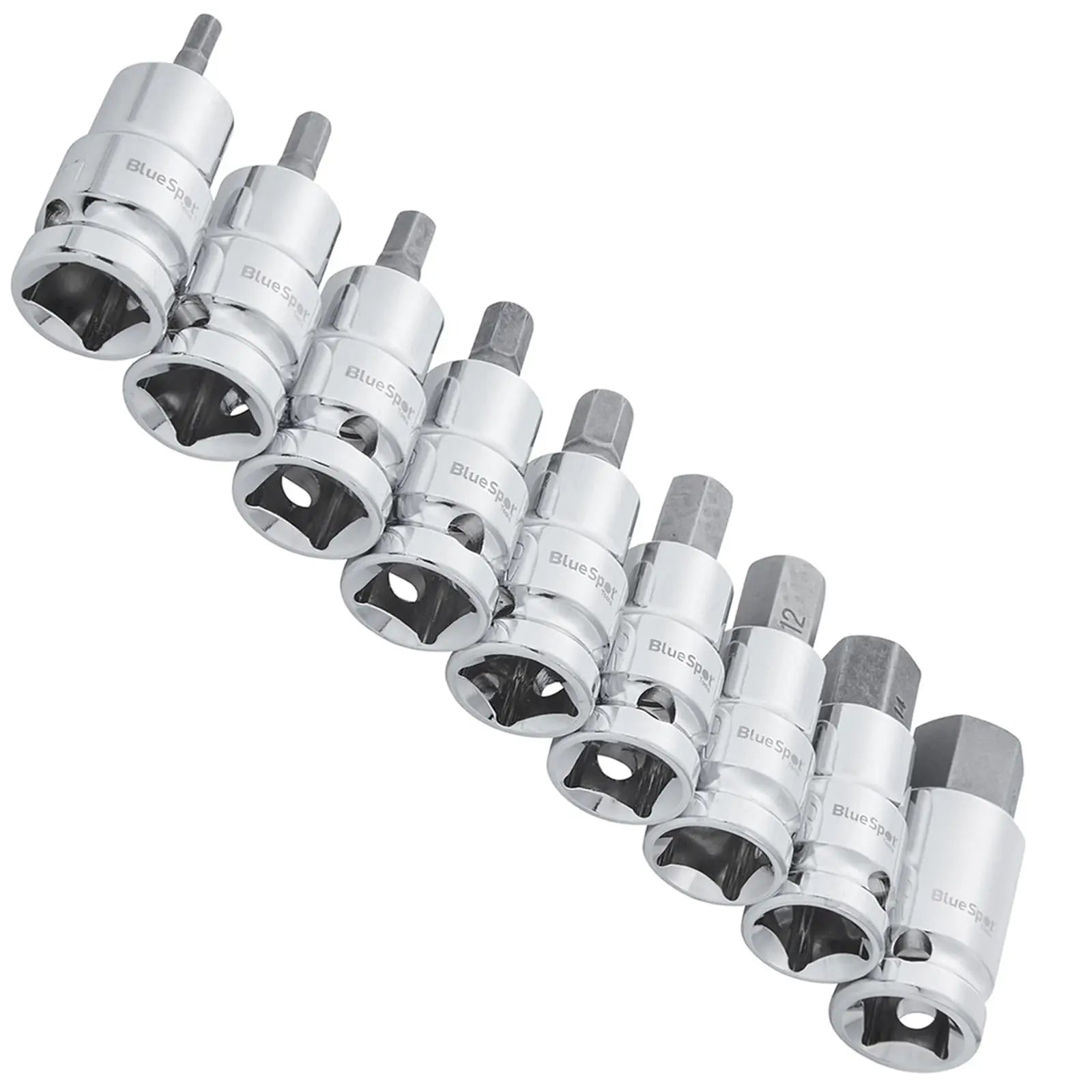 BlueSpot Hex Bit Socket Set 9 Piece 1/2" Drive 4-17mm S2 Steel 