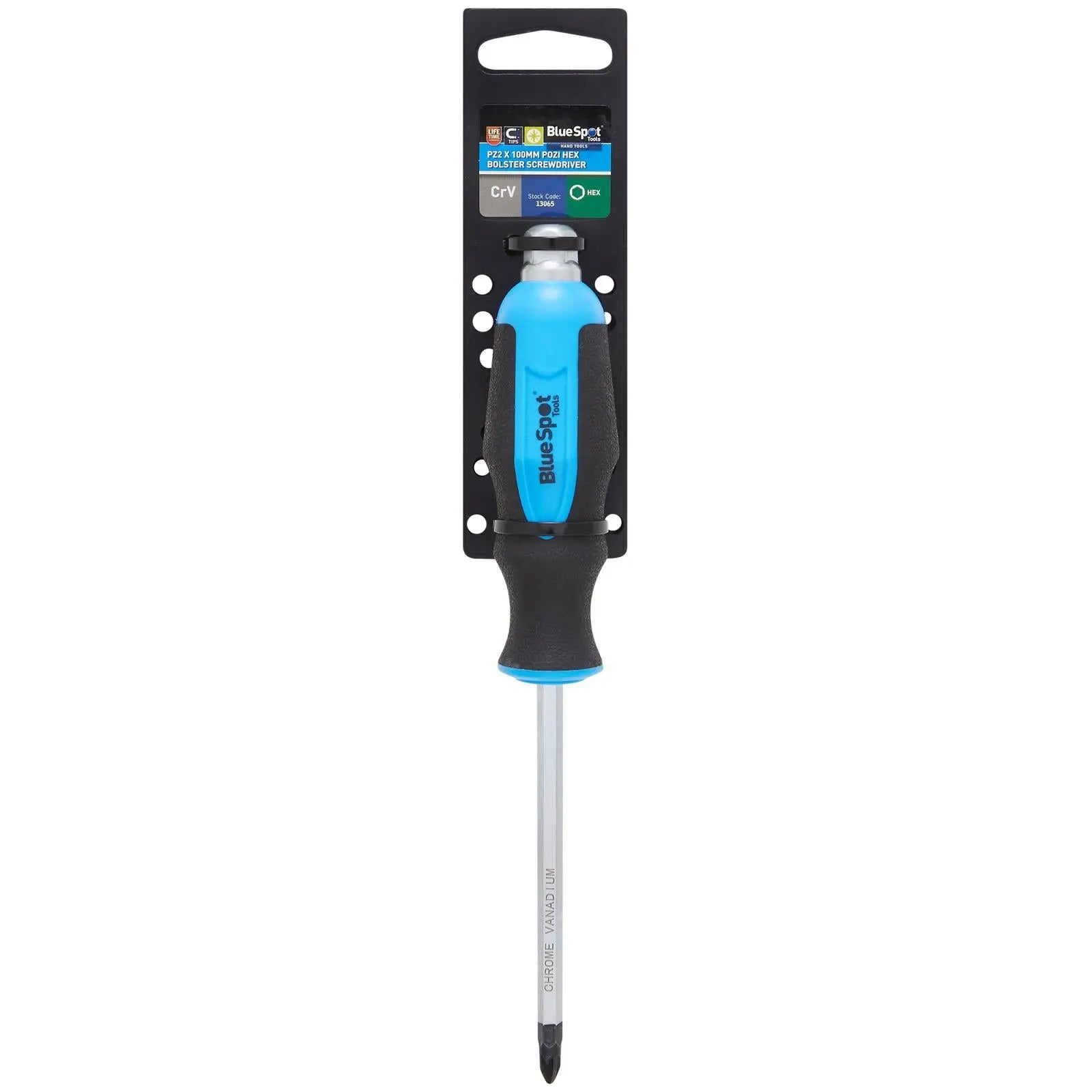 BlueSpot Hex Bolster Screwdriver Pozi PZ2 x 100mm PZ  White Rose Tools