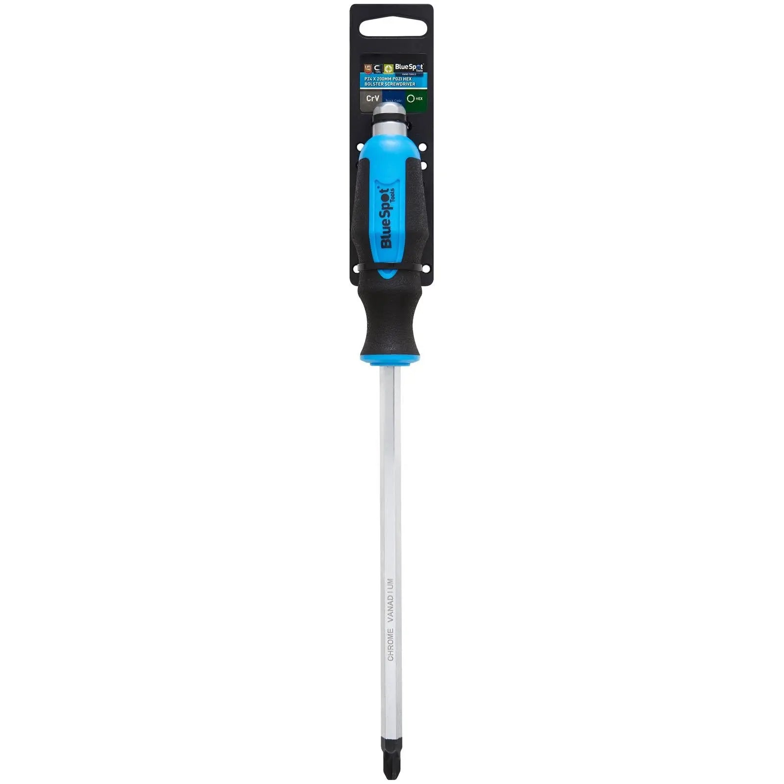 BlueSpot Hex Bolster Screwdriver Pozi PZ4 x 200mm PZ  White Rose Tools