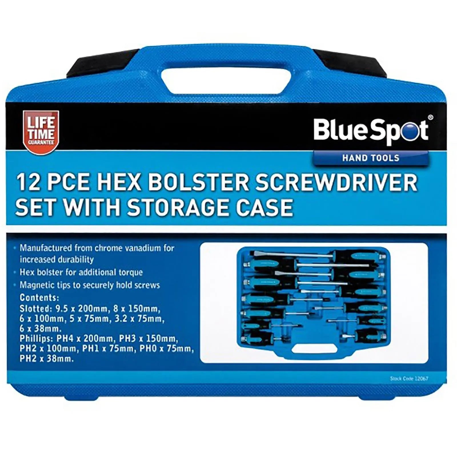 BlueSpot Hex Bolster Screwdriver Set with Storage Case 12 Pieces 