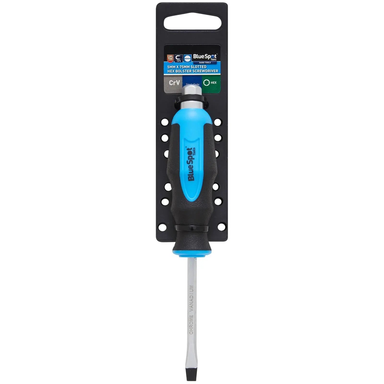BlueSpot Hex Bolster Screwdriver Slotted 5mm x 75mm SL  White Rose Tools
