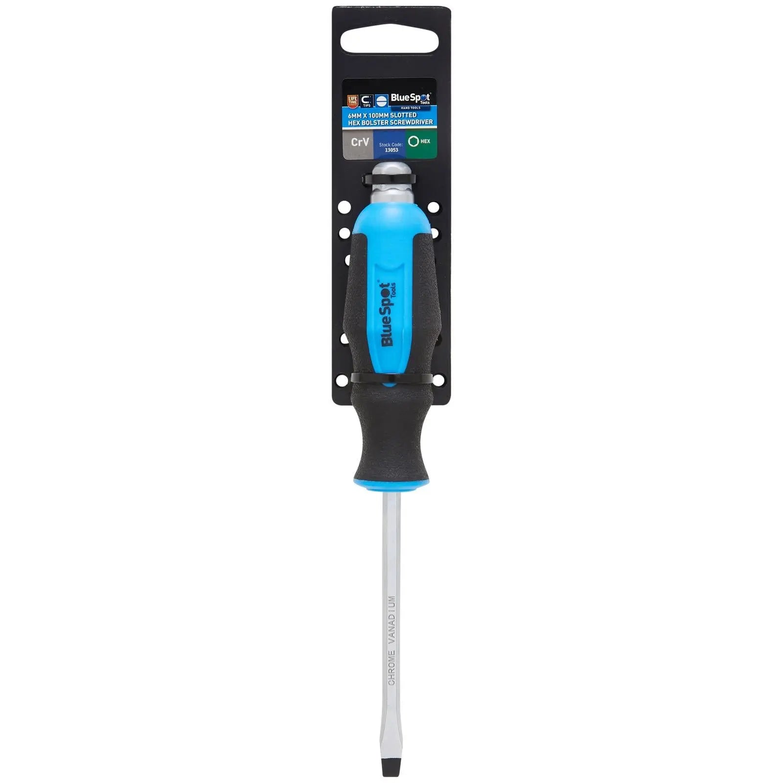 BlueSpot Hex Bolster Screwdriver Slotted 6mm x 100mm SL  White Rose Tools