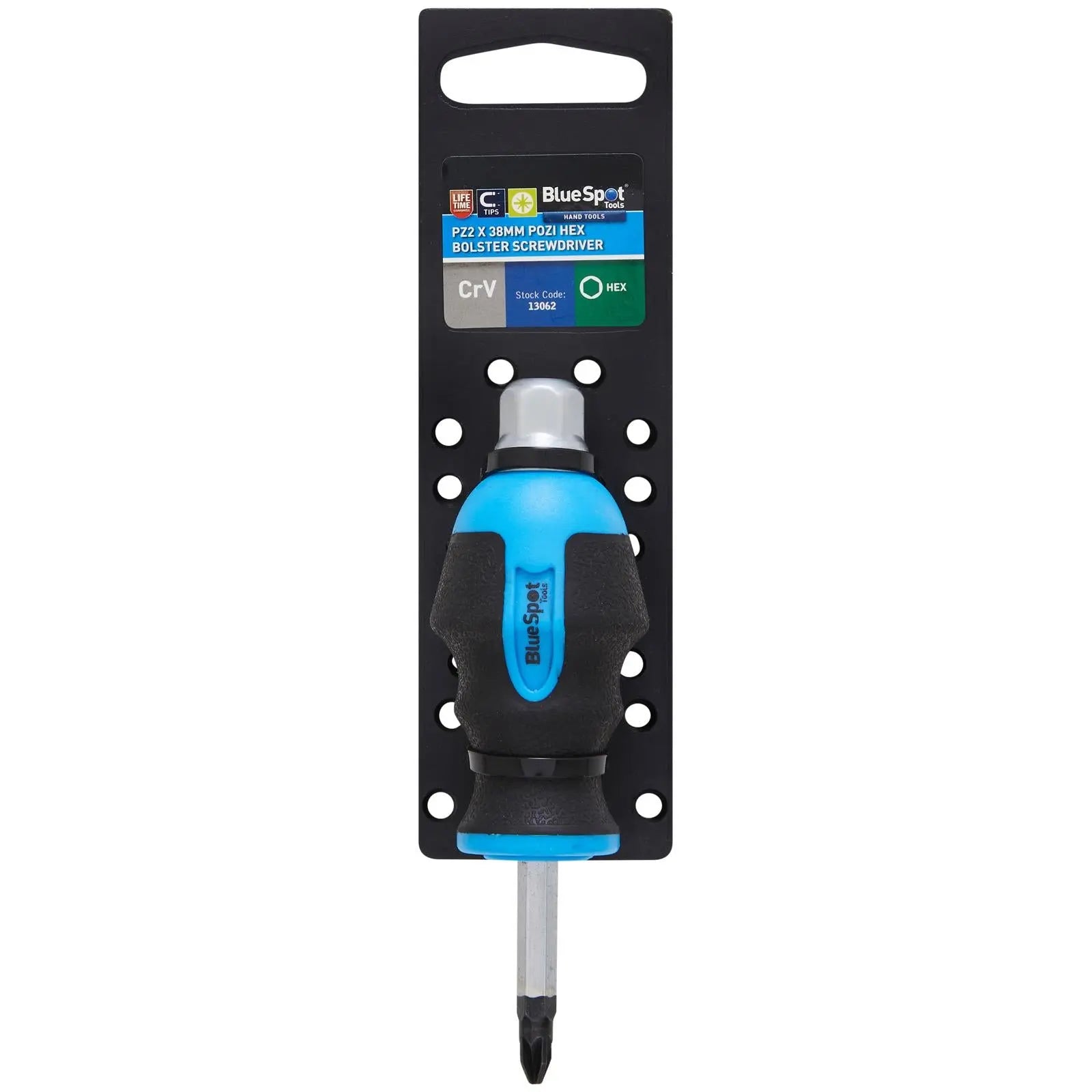 BlueSpot Hex Bolster Stubby Screwdriver Pozi PZ2 x 38mm PZ  White Rose Tools
