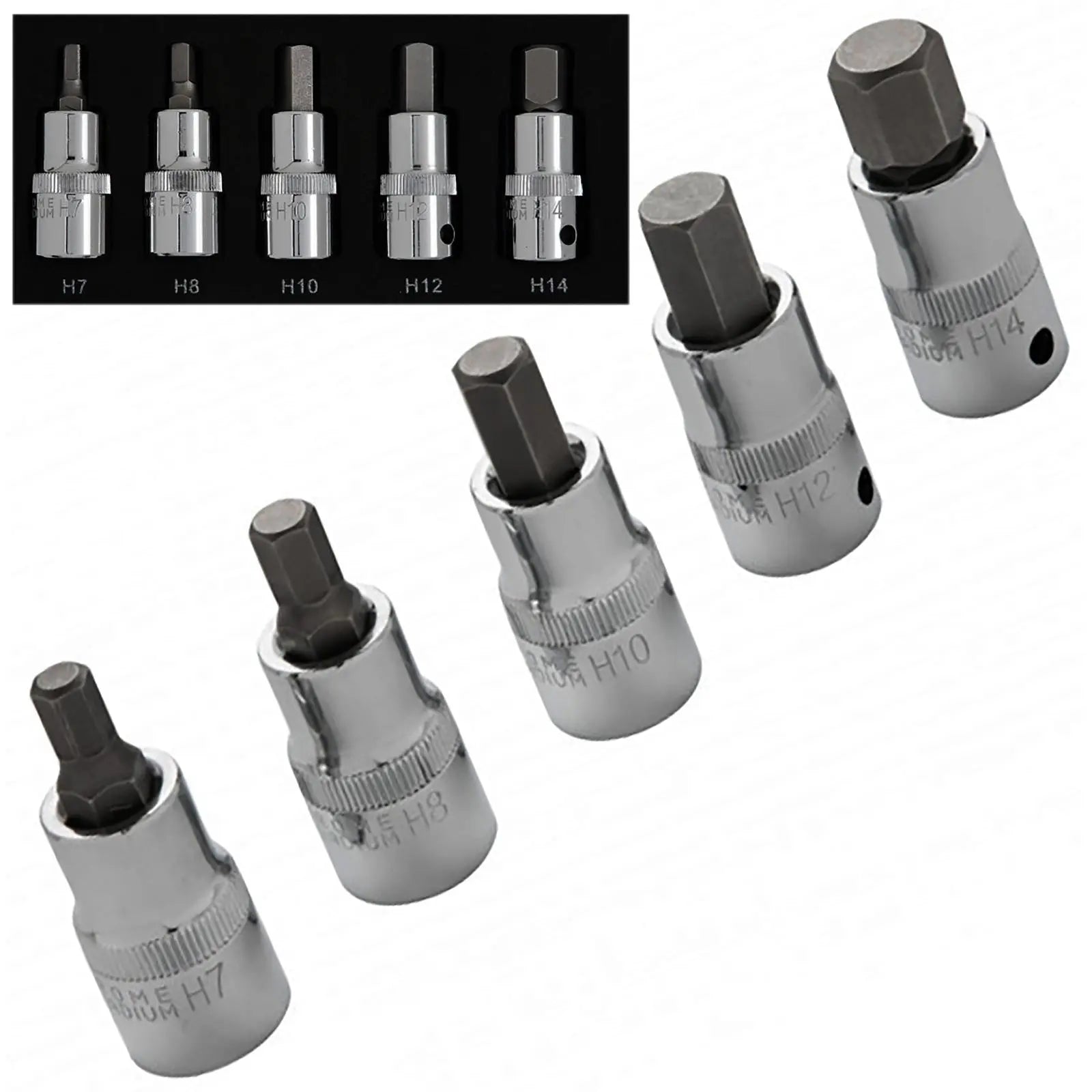BlueSpot Hex Socket Bit Set in EVA Foam 5 Piece 1/2" Drive 7mm-14mm 