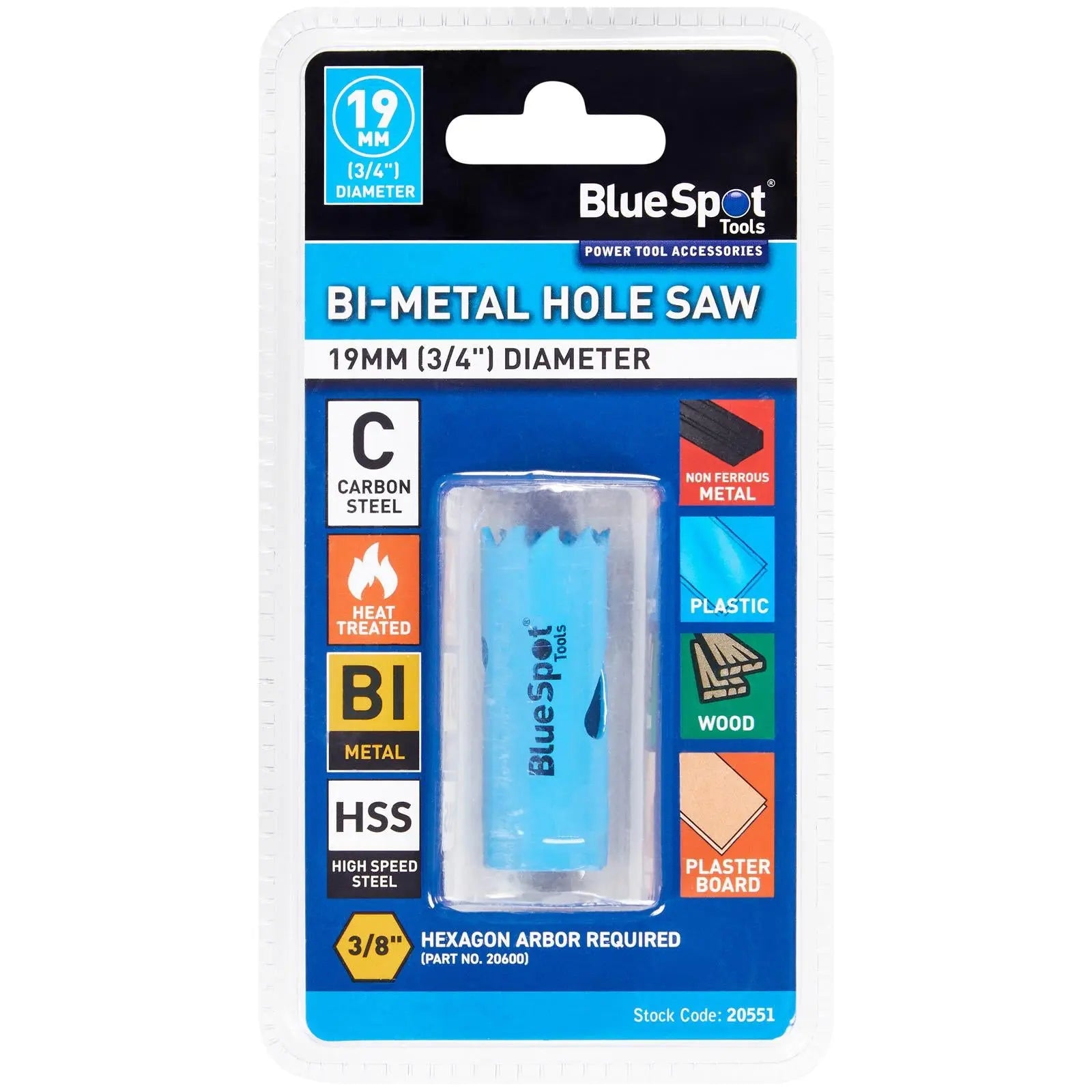 BlueSpot Hole Saw Bi-Metal 19mm HSS Teeth  White Rose Tools