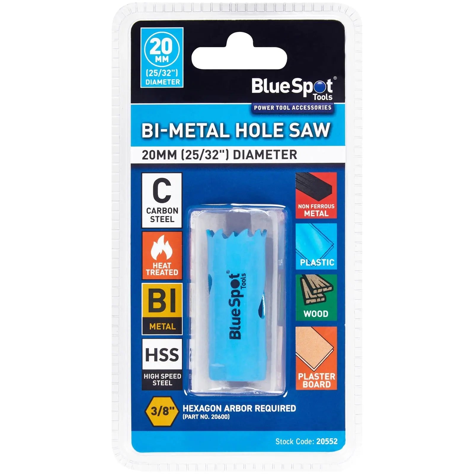 BlueSpot Hole Saw Bi-Metal 20mm HSS Teeth  White Rose Tools