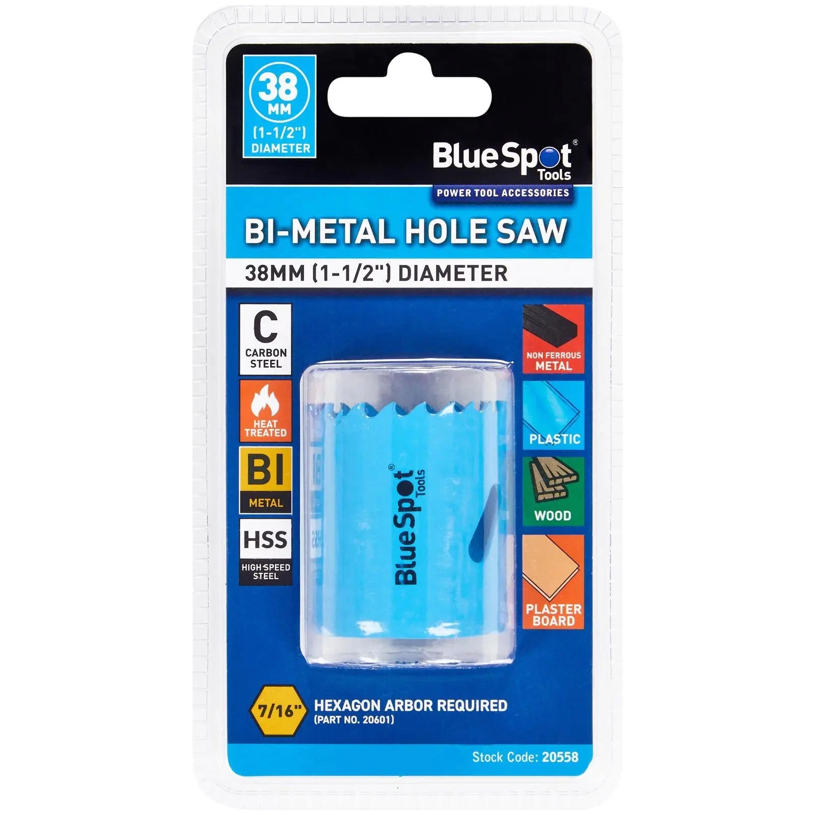 BlueSpot Hole Saw Bi-Metal 38mm HSS Teeth  White Rose Tools