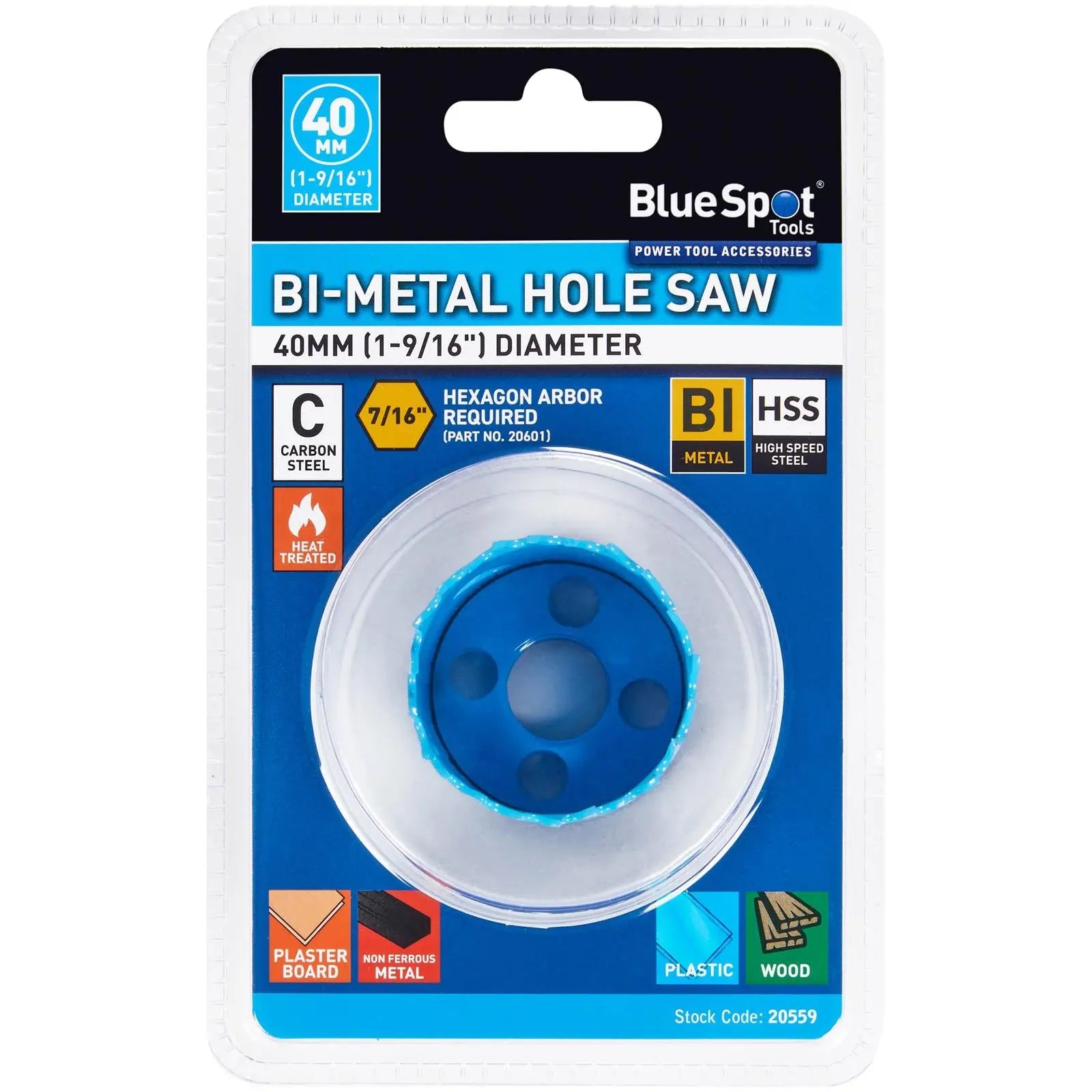 BlueSpot Hole Saw Bi-Metal 40mm HSS Teeth  White Rose Tools