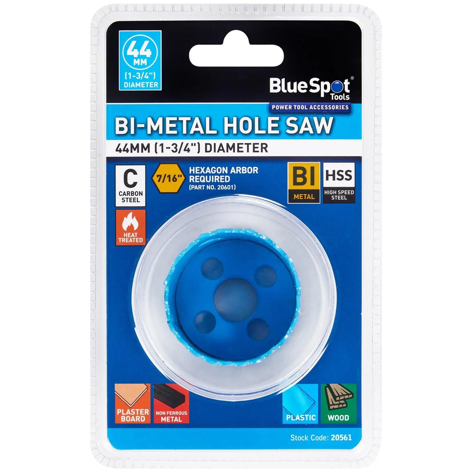 BlueSpot Hole Saw Bi-Metal 44mm HSS Teeth  White Rose Tools