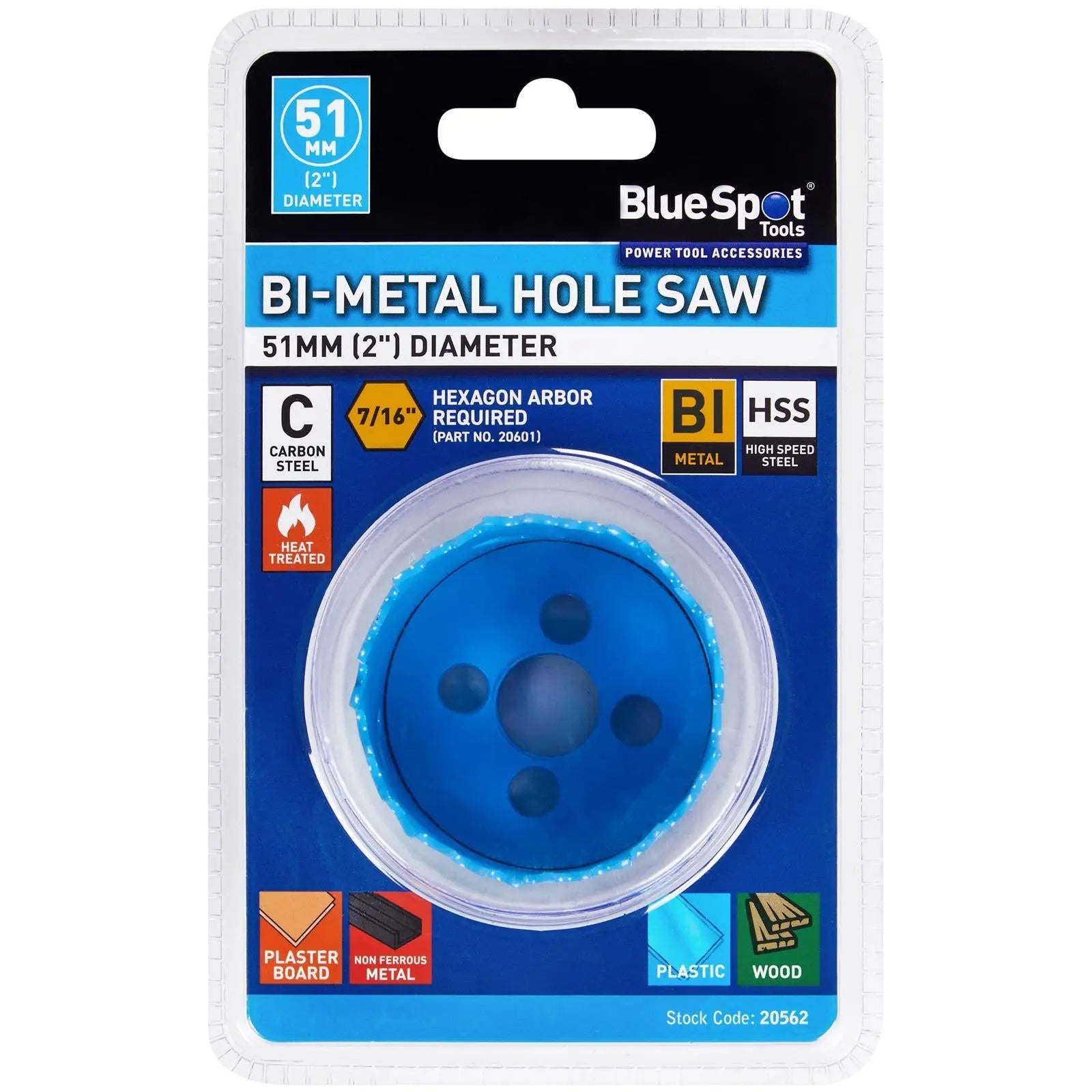 BlueSpot Hole Saw Bi-Metal 51mm HSS Teeth  White Rose Tools