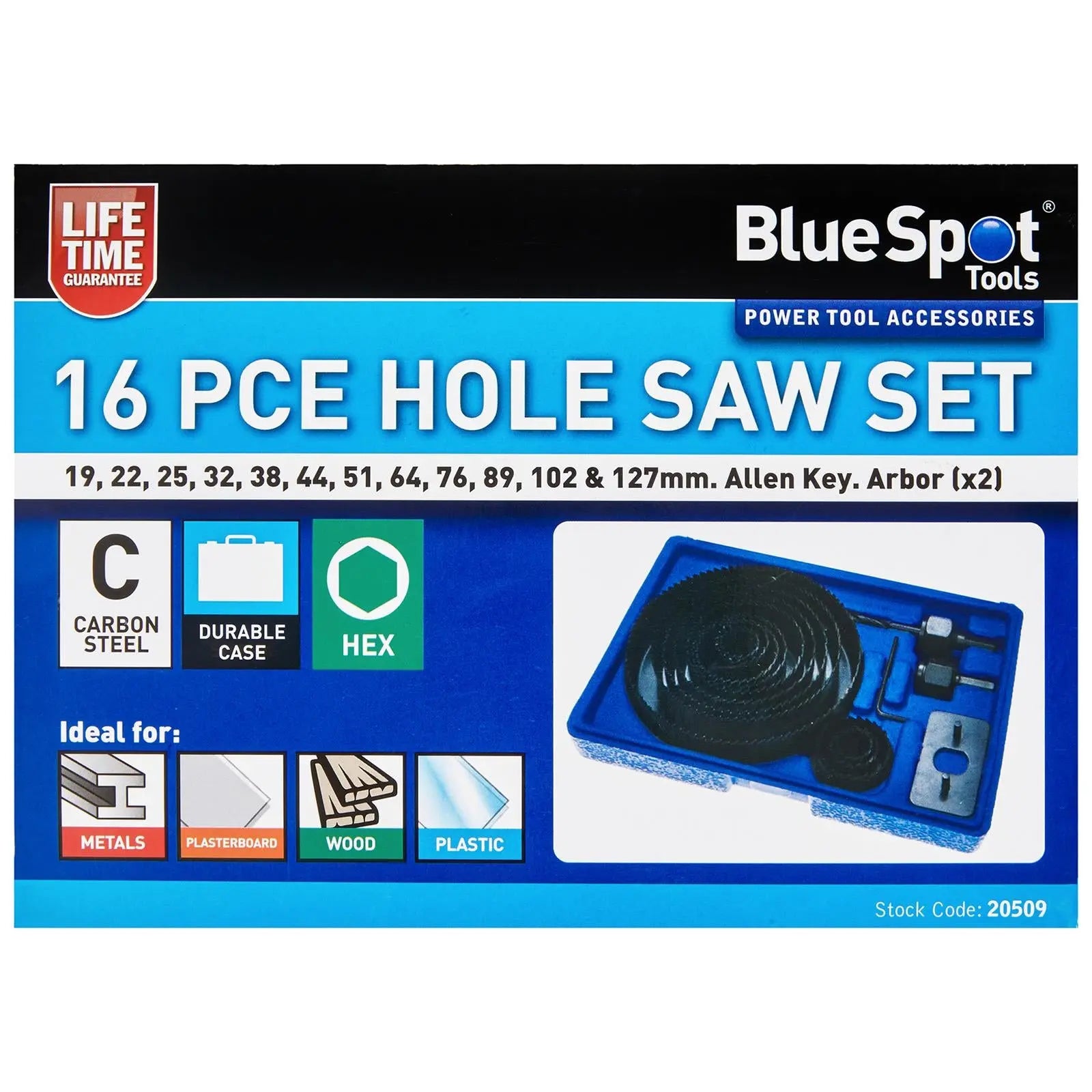 BlueSpot Holesaw Set in Carry Case 16 Piece 19-127mm  White Rose Tools