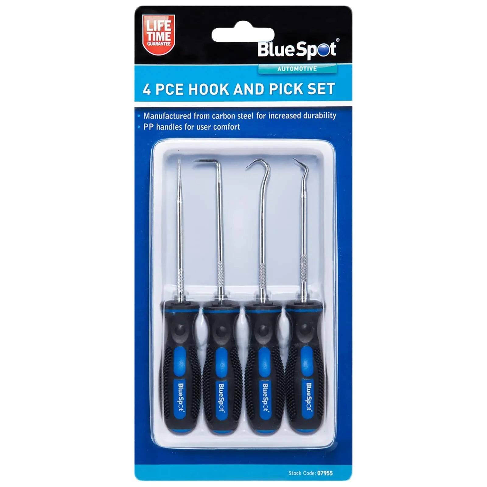 BlueSpot Hook and Pick Set 4 Piece Soft Grip Handles O Ring Oil Seal Removal Tool 
