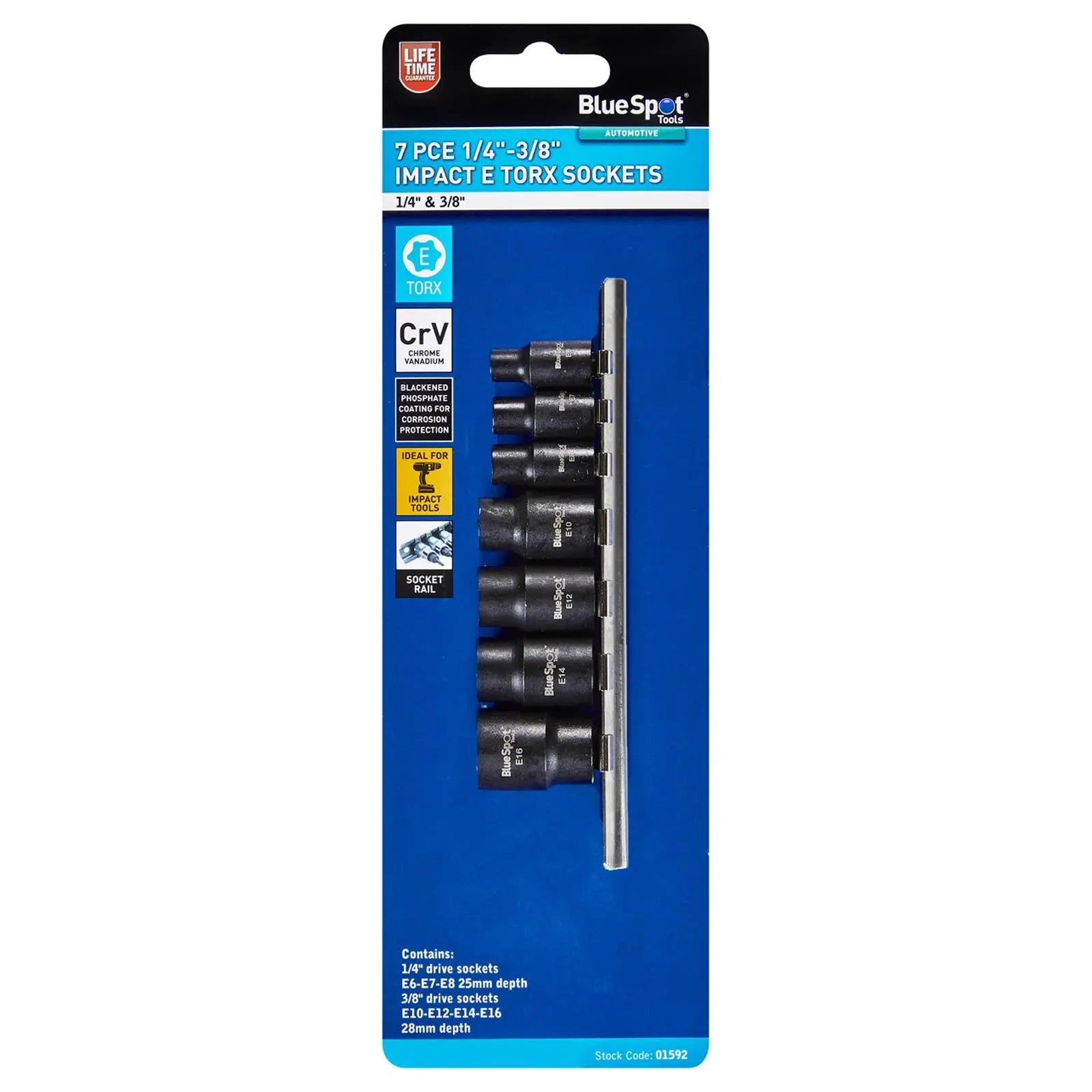 BlueSpot Impact E Torx Socket Set 1/4"-3/8  White Rose Tools