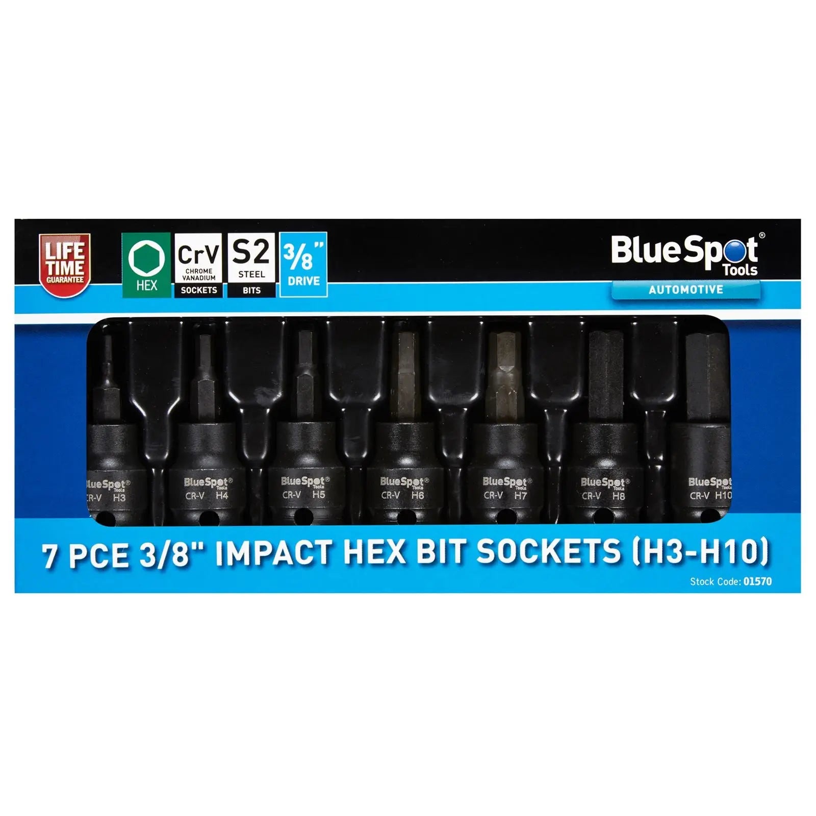 BlueSpot Impact Hex Bit Sockets 3/8" 7 Piece H3-H10 