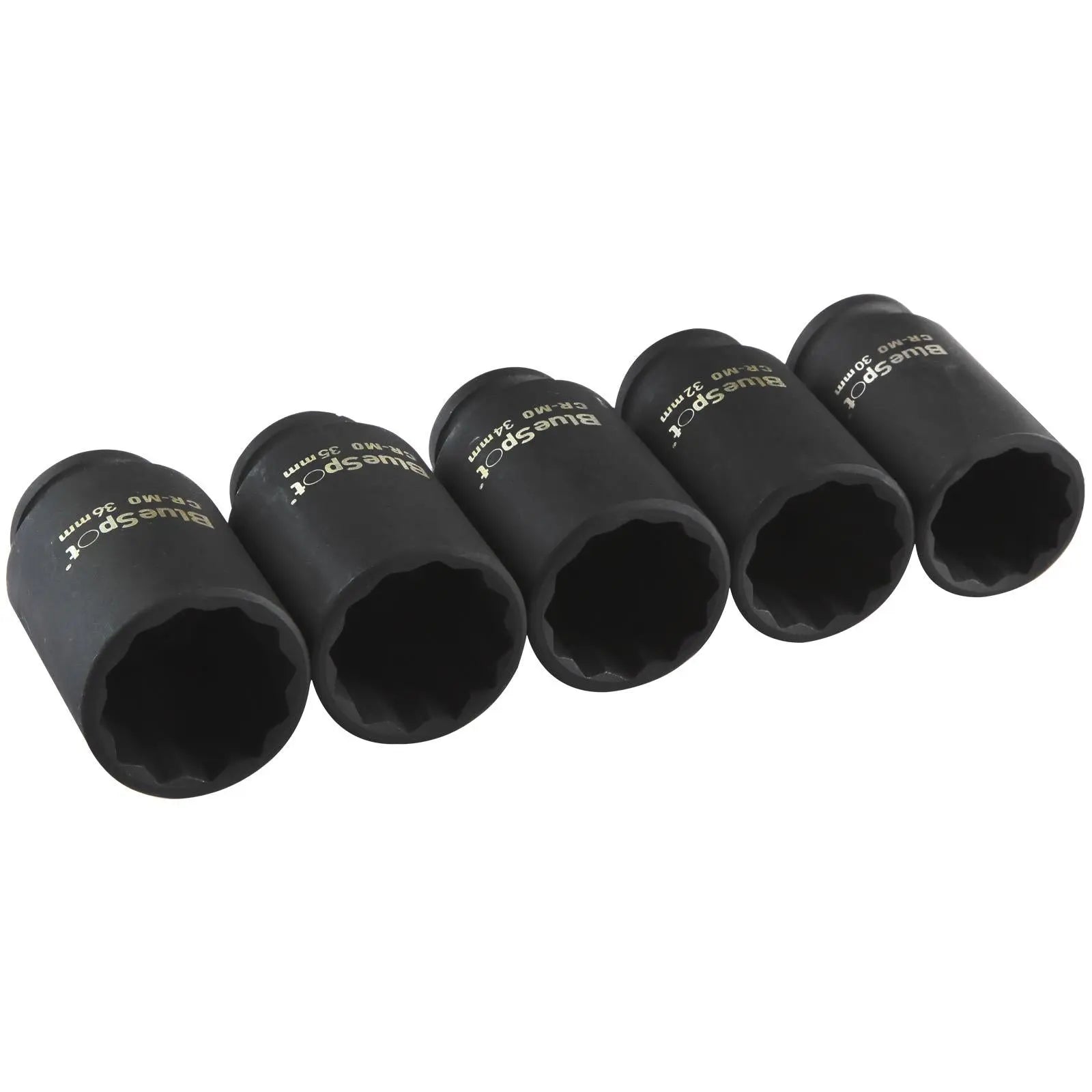 BlueSpot Impact Hub Socket Set 1/2" Drive Chrome Molybdenum 30-36mm 5 Piece  White Rose Tools