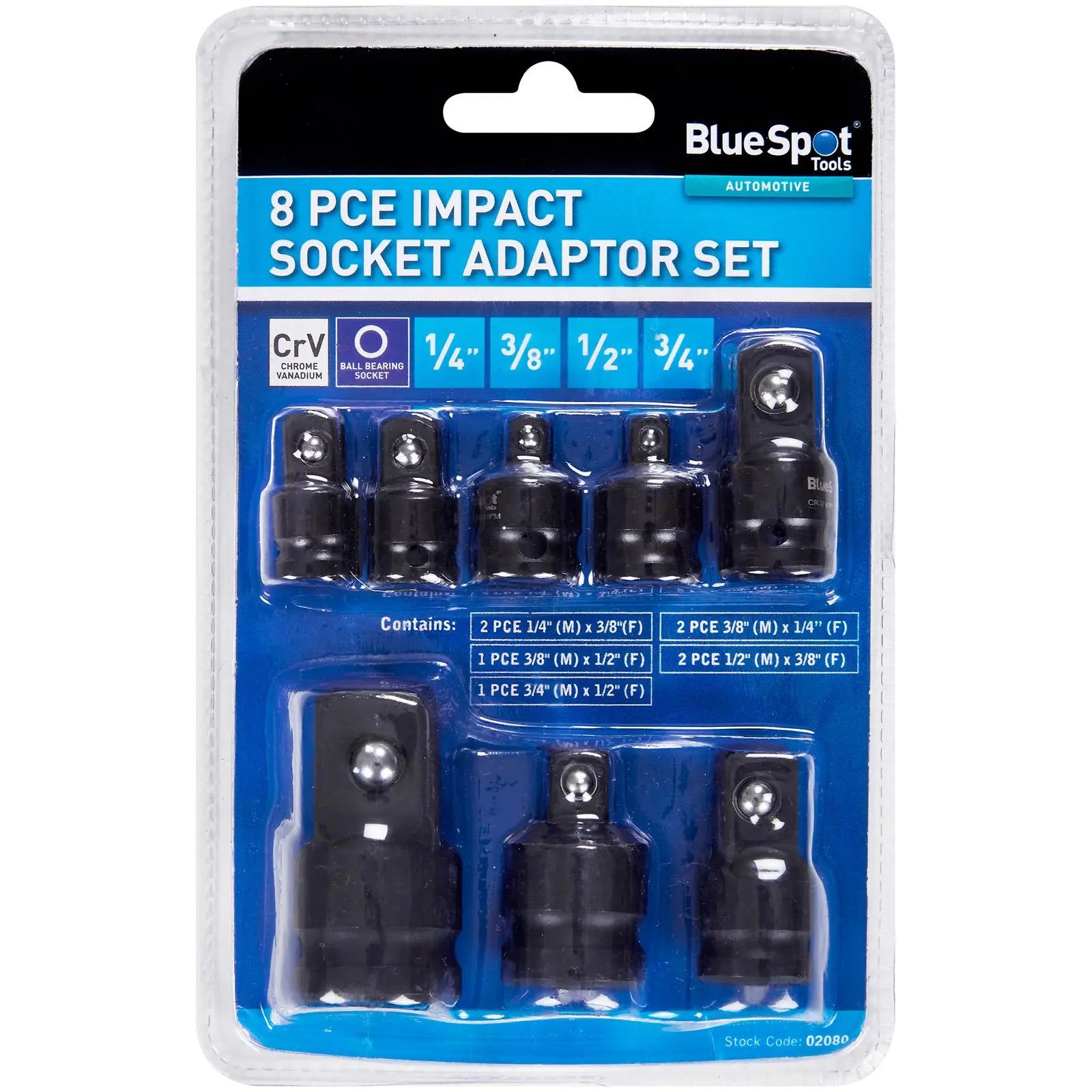 BlueSpot Impact Socket Adaptor Reducer Set 8 Piece - White Rose Tools