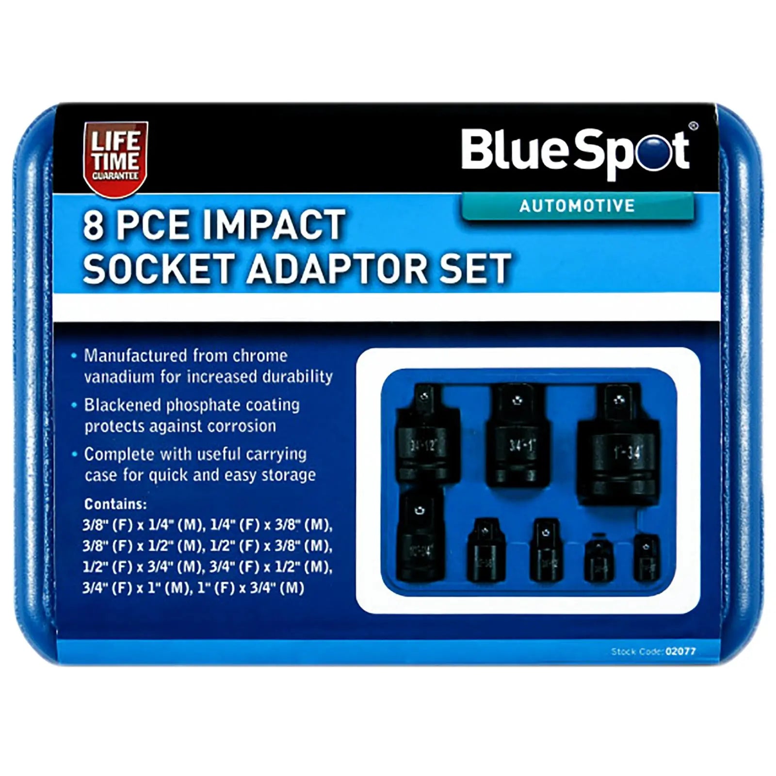 BlueSpot Impact Socket Adaptor Set 8 Piece in Storage Case 