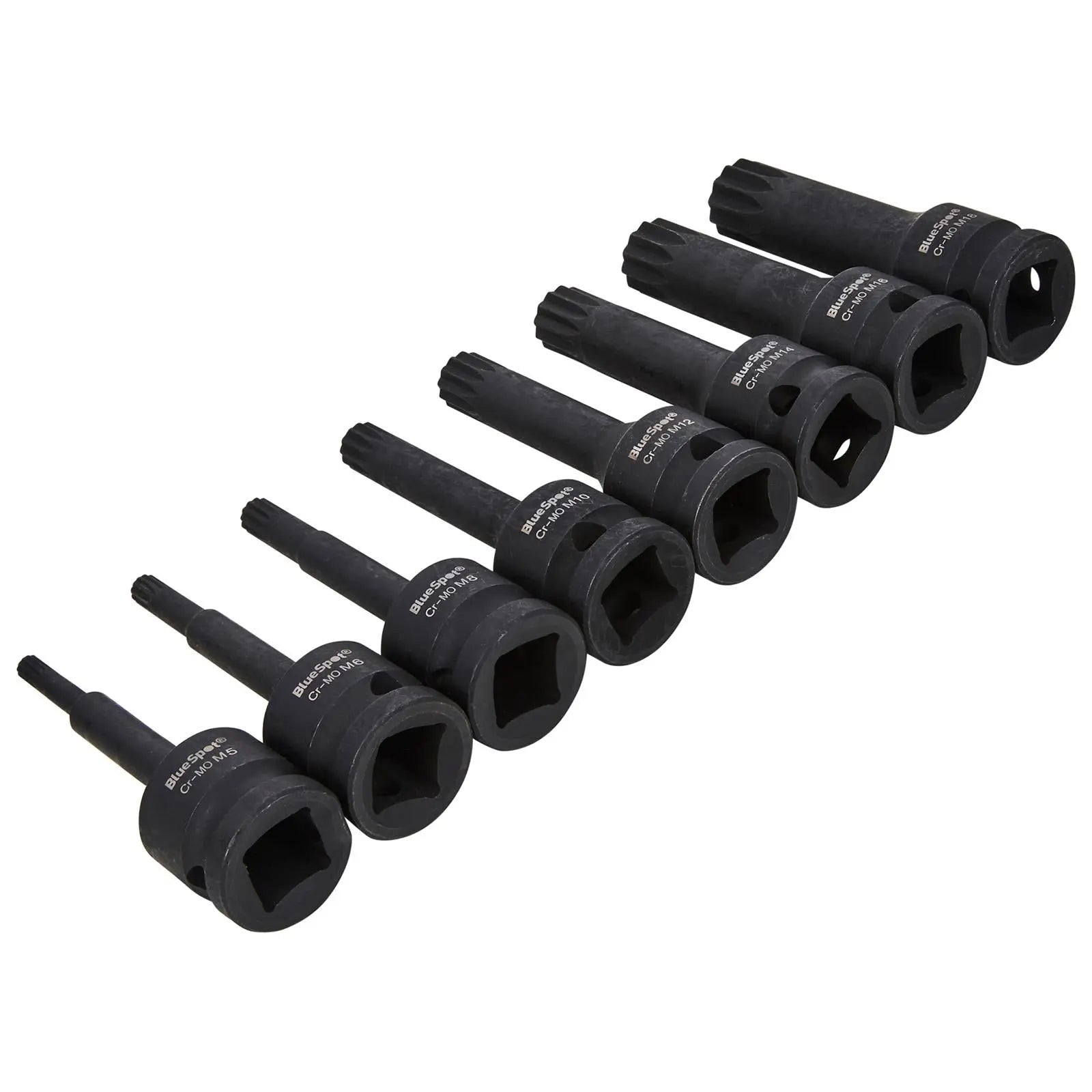 BlueSpot Impact Spline Socket Set 1/2" Drive M5-M18 8 Piece  White Rose Tools