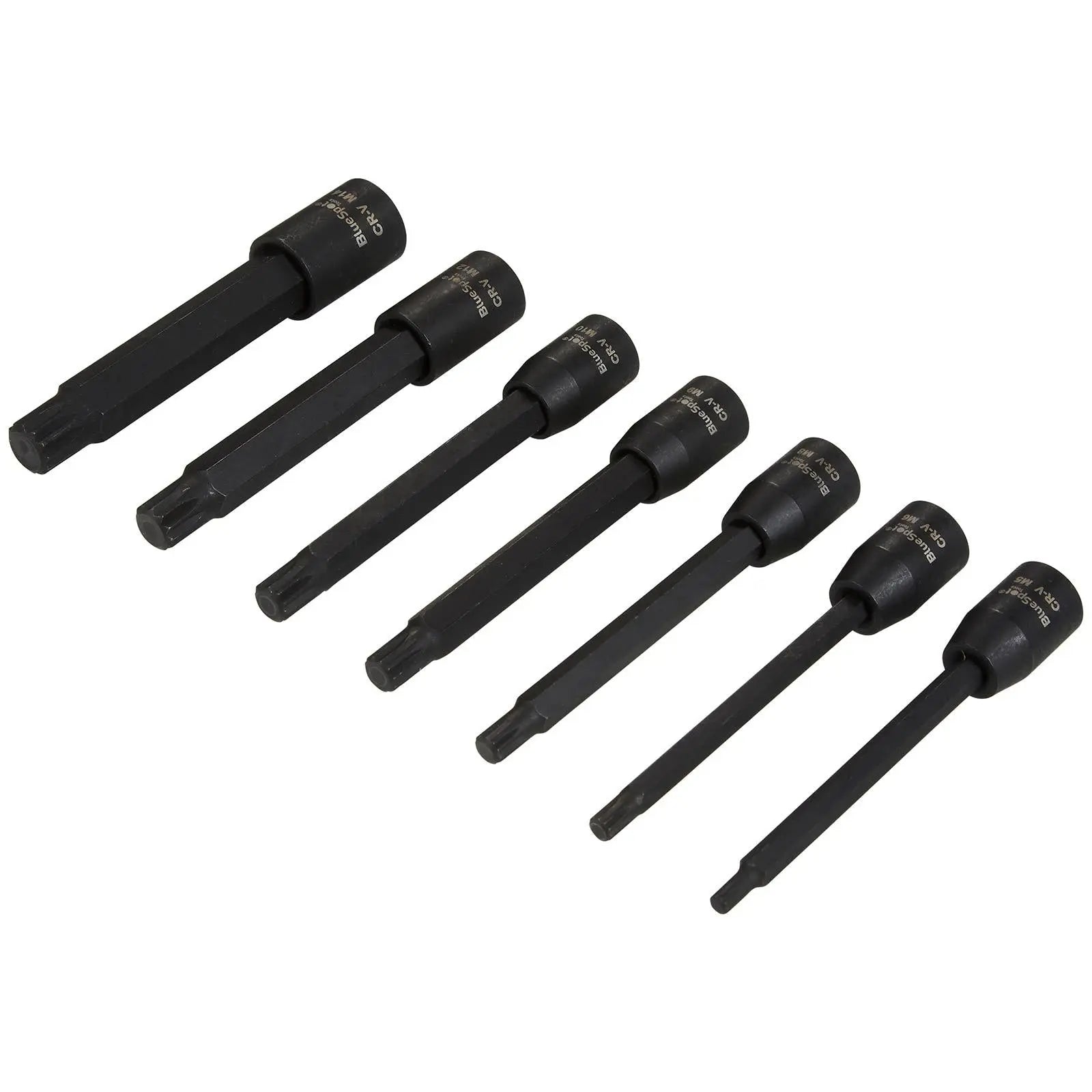 BlueSpot Impact Spline Socket Set Extra Long 110mm 3/8" Drive M5-M14 7 Piece  White Rose Tools