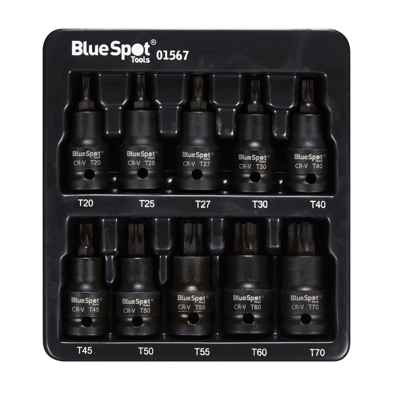 BlueSpot Impact Torx Bit Sockets 1/2" 10 Piece T20-T70 