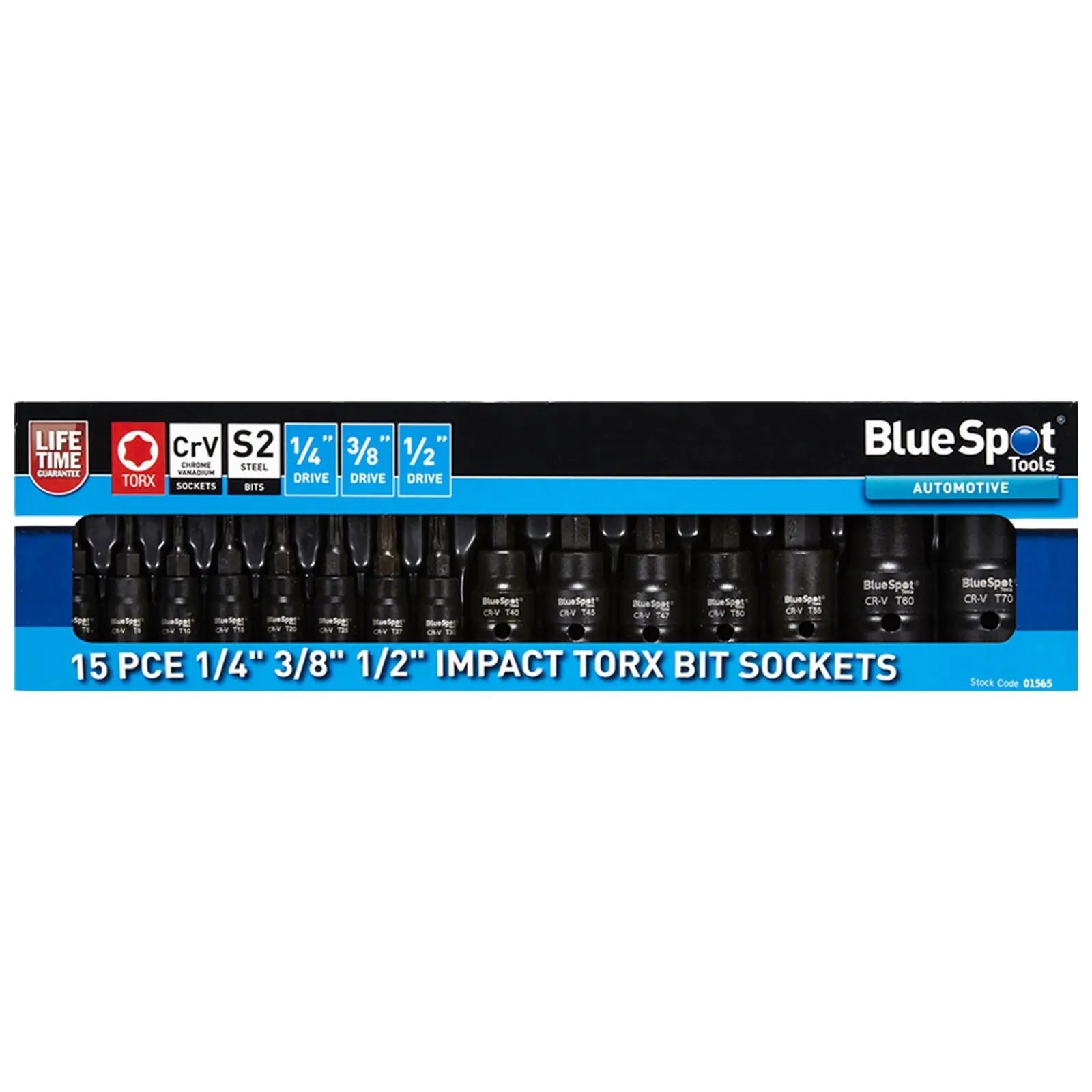BlueSpot Impact Torx Bit Sockets 15 Piece 1/4" 3/8" 1/2" Drive 