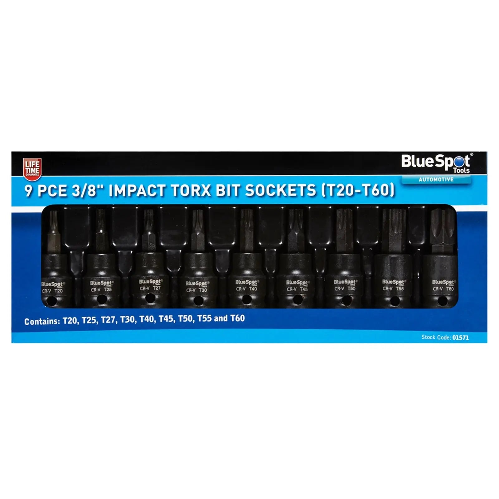 BlueSpot Impact Torx Bit Sockets 3/8" 9 Piece T20-T60 