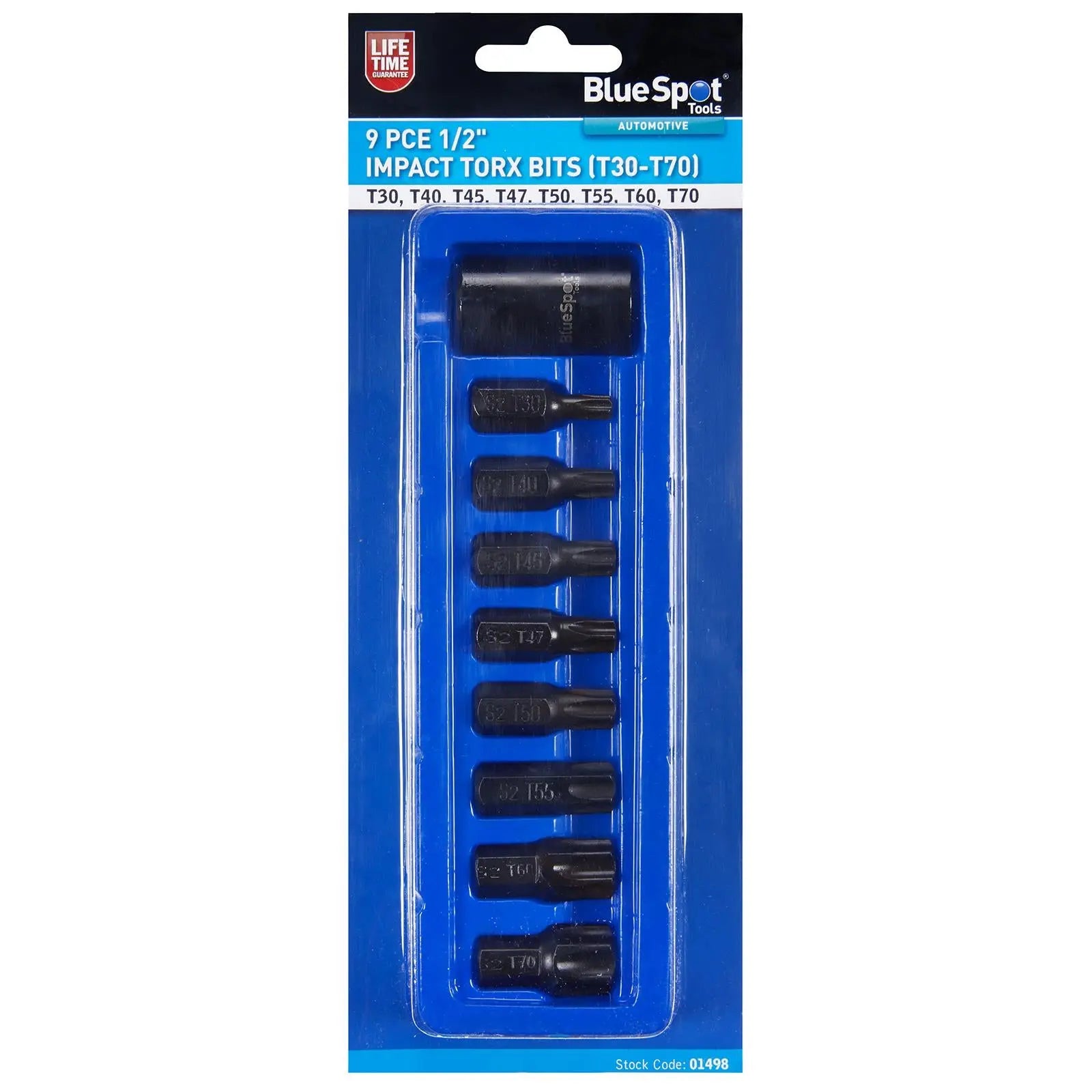 BlueSpot Impact Torx Bits Sockets 1/2" Drive T30-T70 9 Piece 