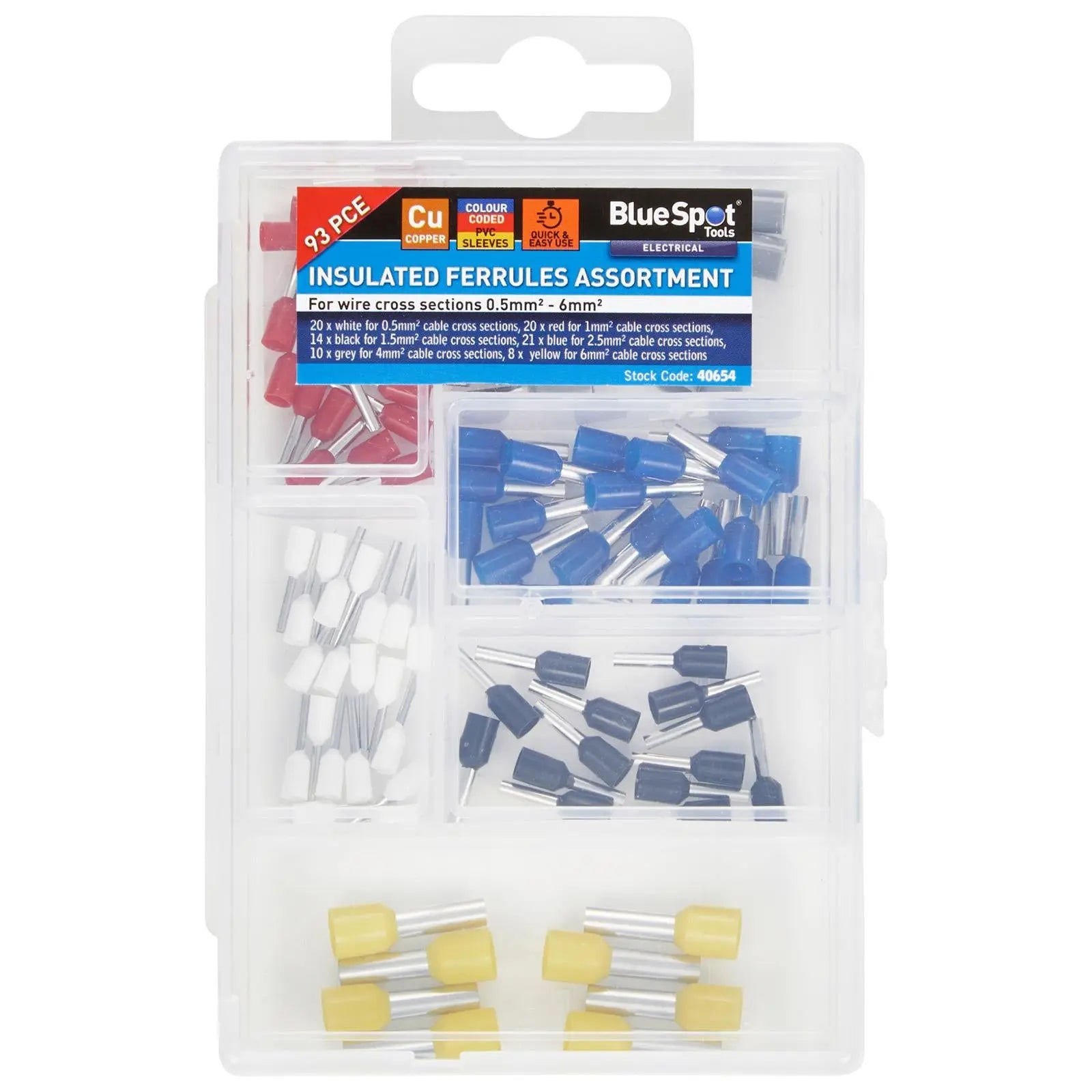 BlueSpot Insulated Wire Ferrules Assortment 93 Piece  White Rose Tools