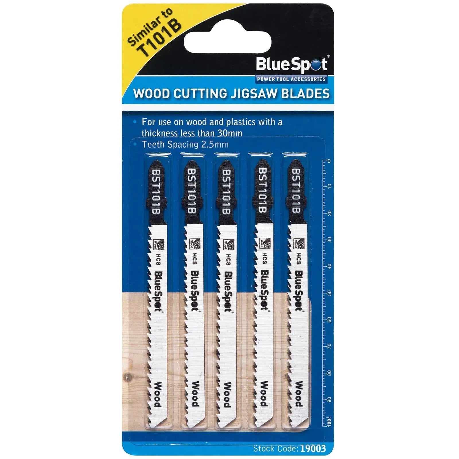 BlueSpot Jigsaw Blades 5 Piece Clean Cut for Wood 10 TPI T101B 