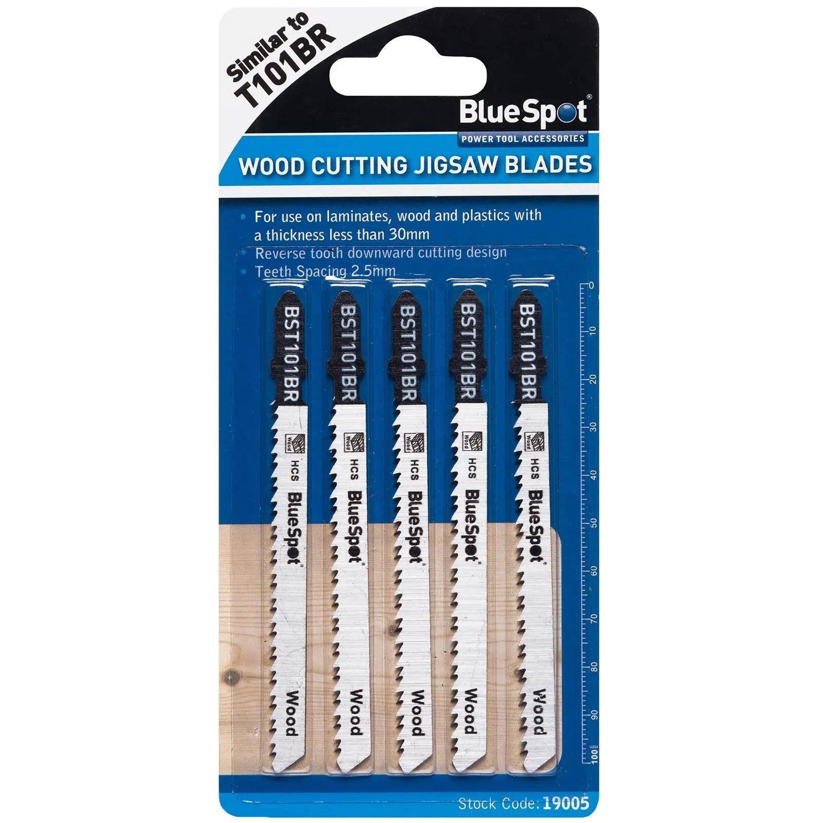 BlueSpot Jigsaw Blades 5 Piece Reverse Pitch for Wood 10 TPI T101BR 