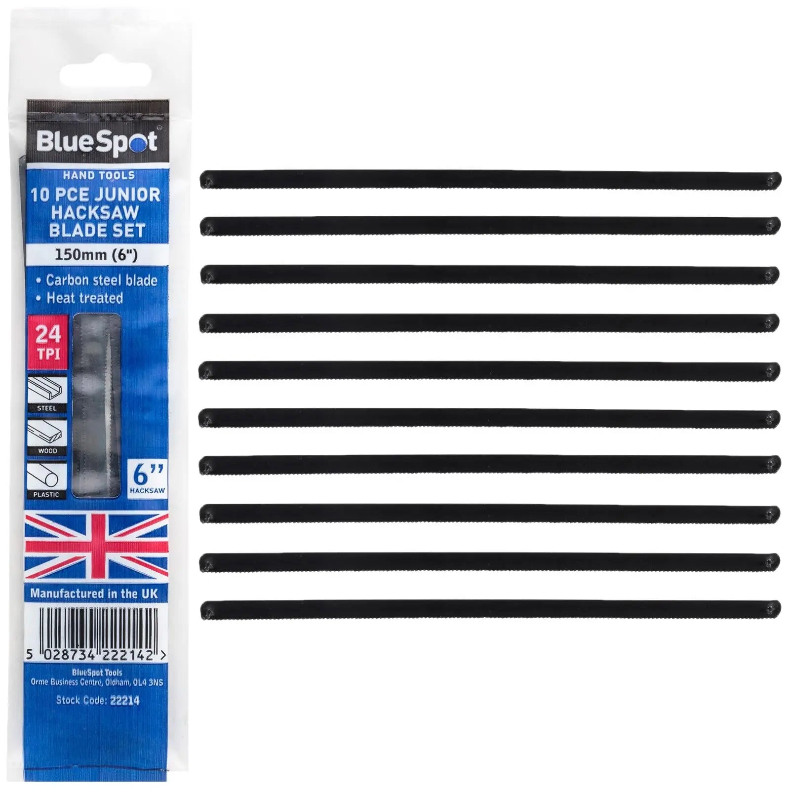 BlueSpot Junior Hacksaw Blades 10 Pack 150mm 24 TPI British Made 