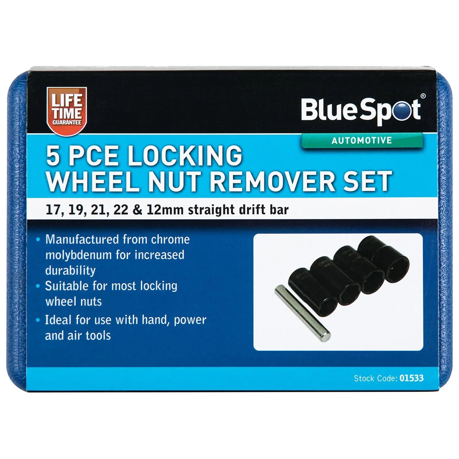 BlueSpot Locking Wheel Nut Remover Set 5 Piece 17-22mm 