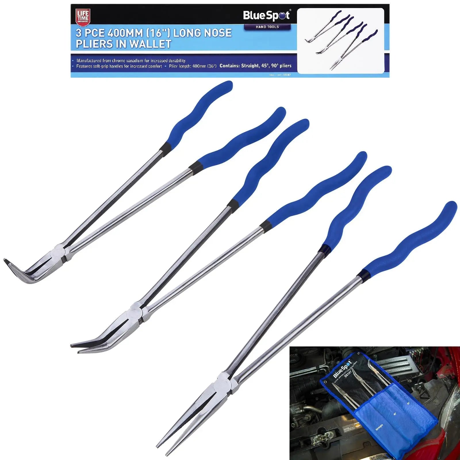 BlueSpot Long Nose Pliers In Wallet 400mm (16") 3 Piece 