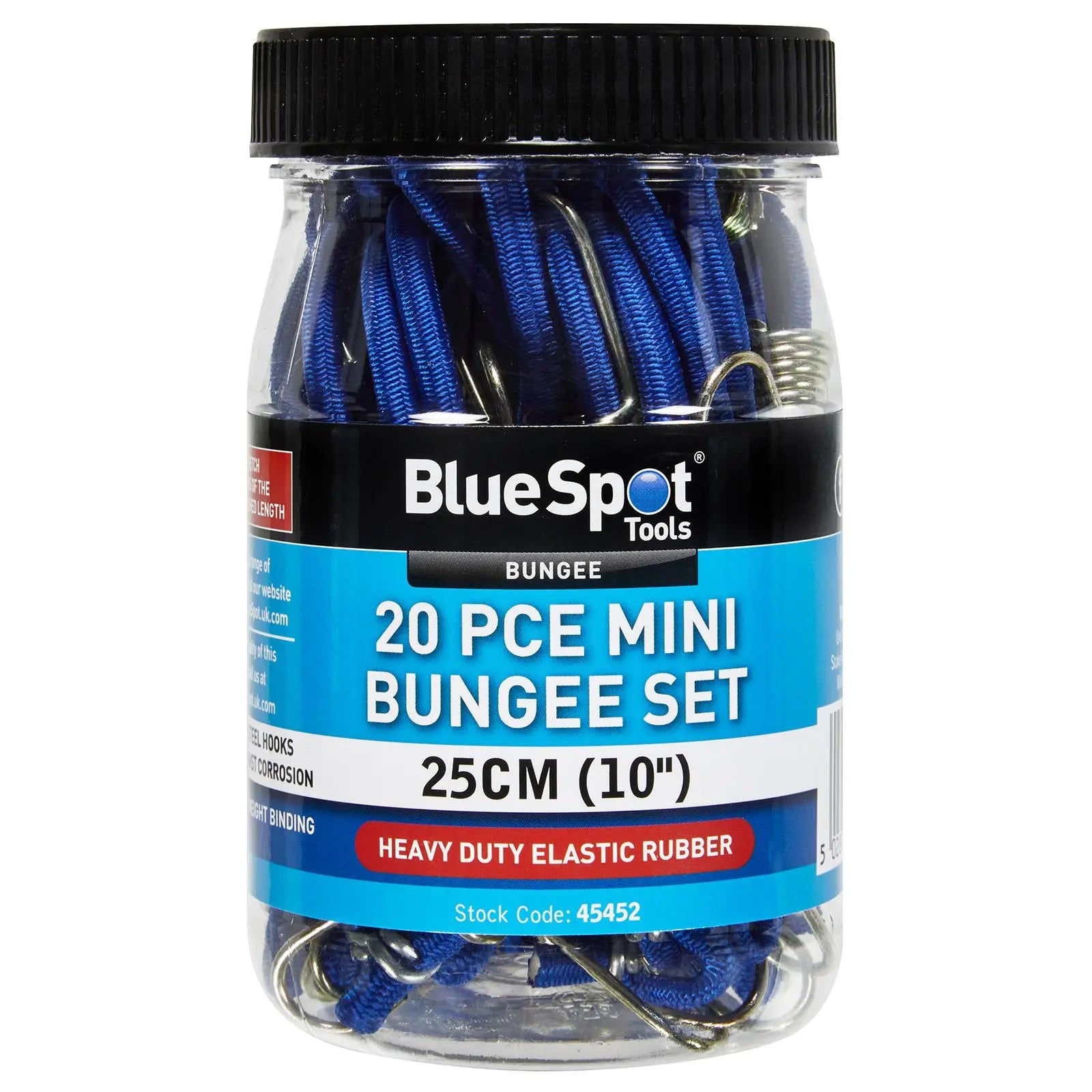 BlueSpot Mini Bungee Set 25cm 10" 20 Piece  White Rose Tools
