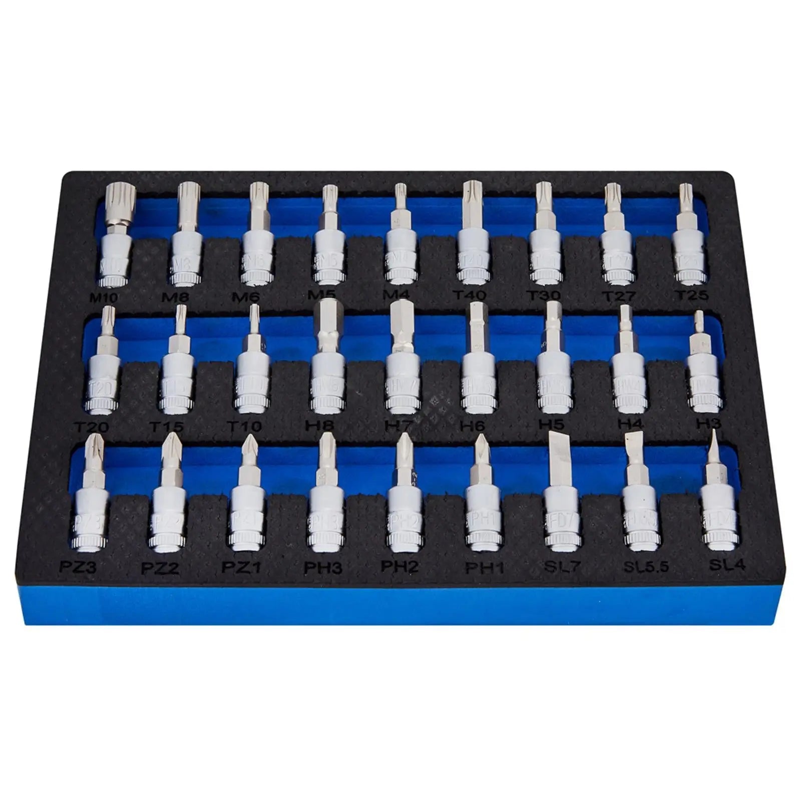 BlueSpot Mixed Socket Bit Set EVA Foam Tray 1/4" 27 Piece  White Rose Tools