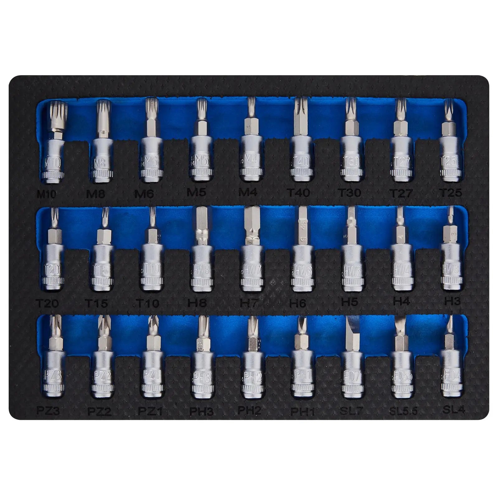 BlueSpot Mixed Socket Bit Set EVA Foam Tray 1/4" 27 Piece  White Rose Tools