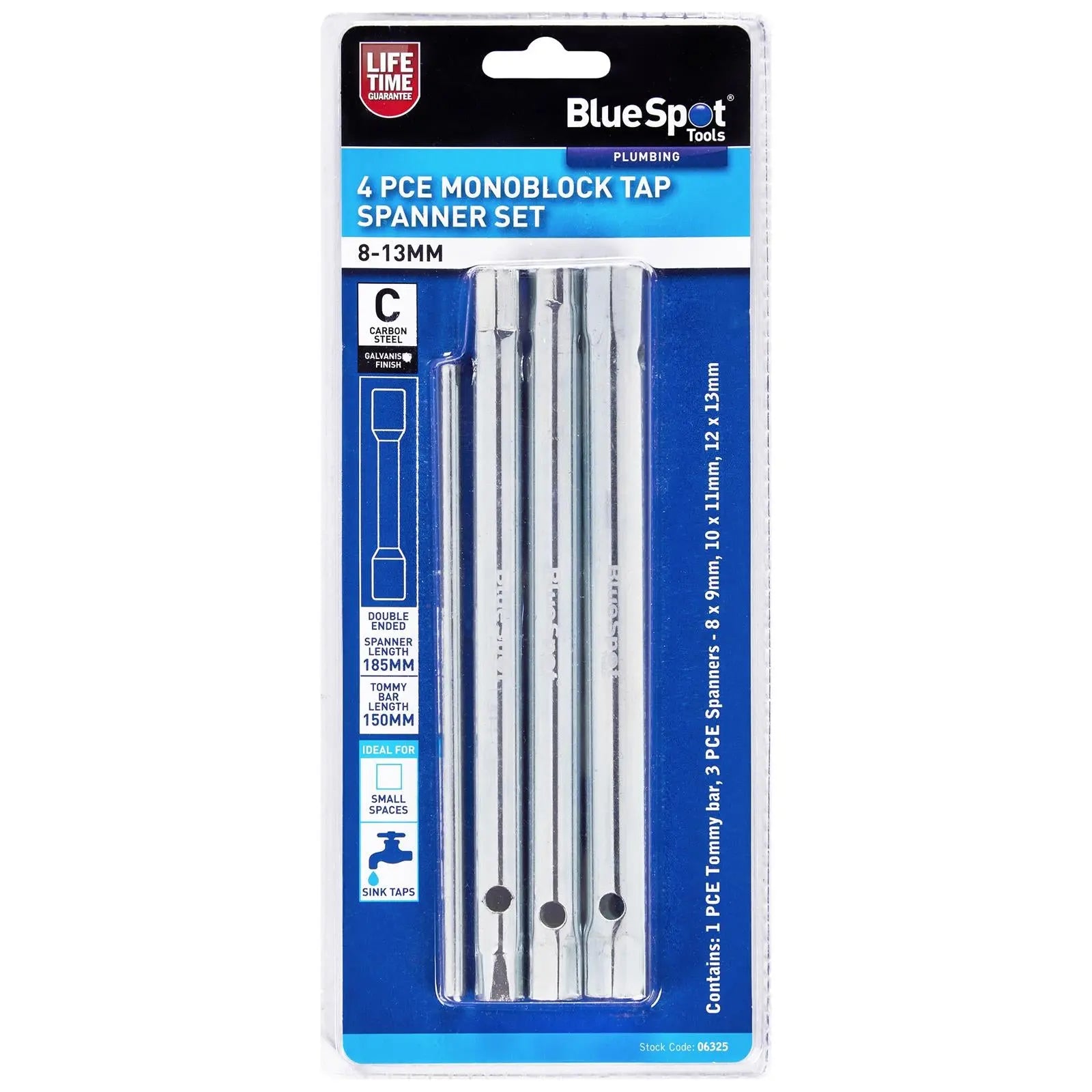 BlueSpot Monoblock Tap Spanner Set 4 Piece 8-13mm  White Rose Tools